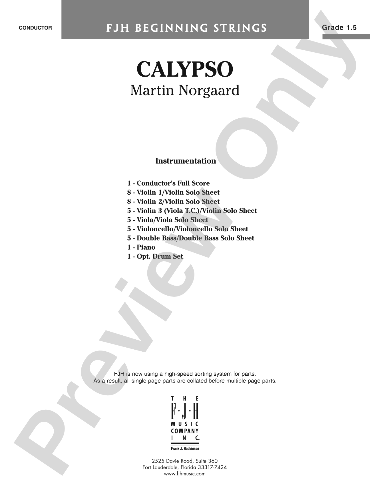Calypso: String Orchestra Conductor Score & Parts