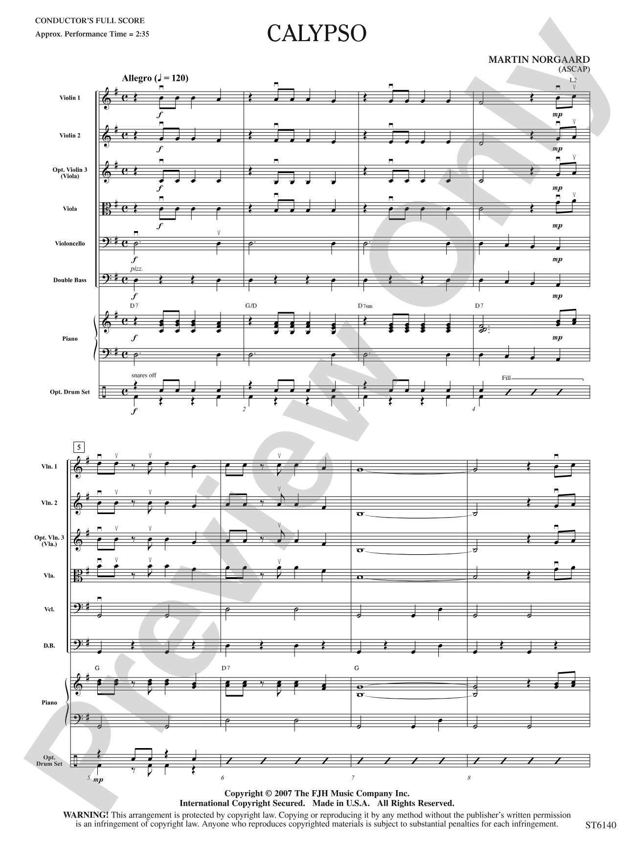 Calypso: String Orchestra Conductor Score & Parts