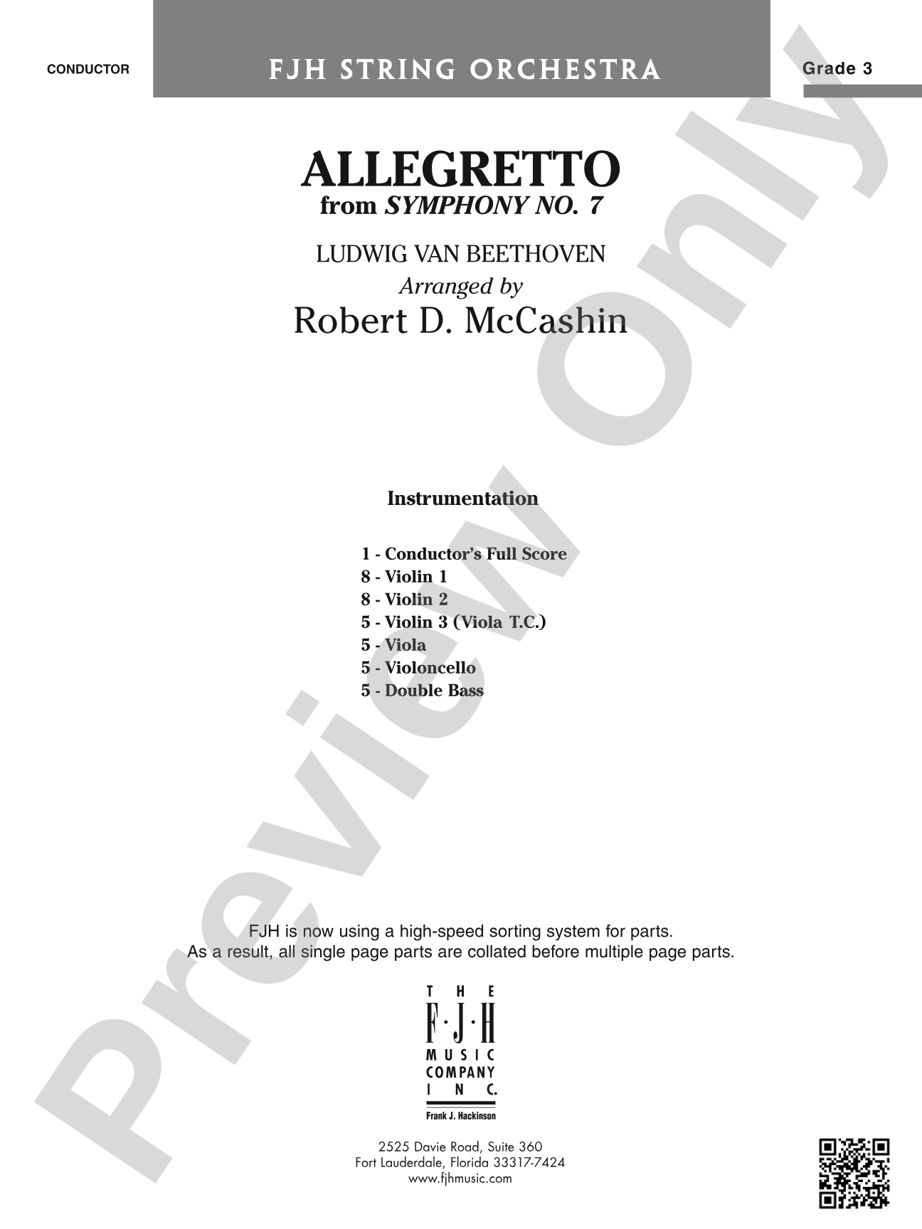 Allegretto (from Beethoven's Symphony No. 7): String Orchestra Conductor Score & Parts