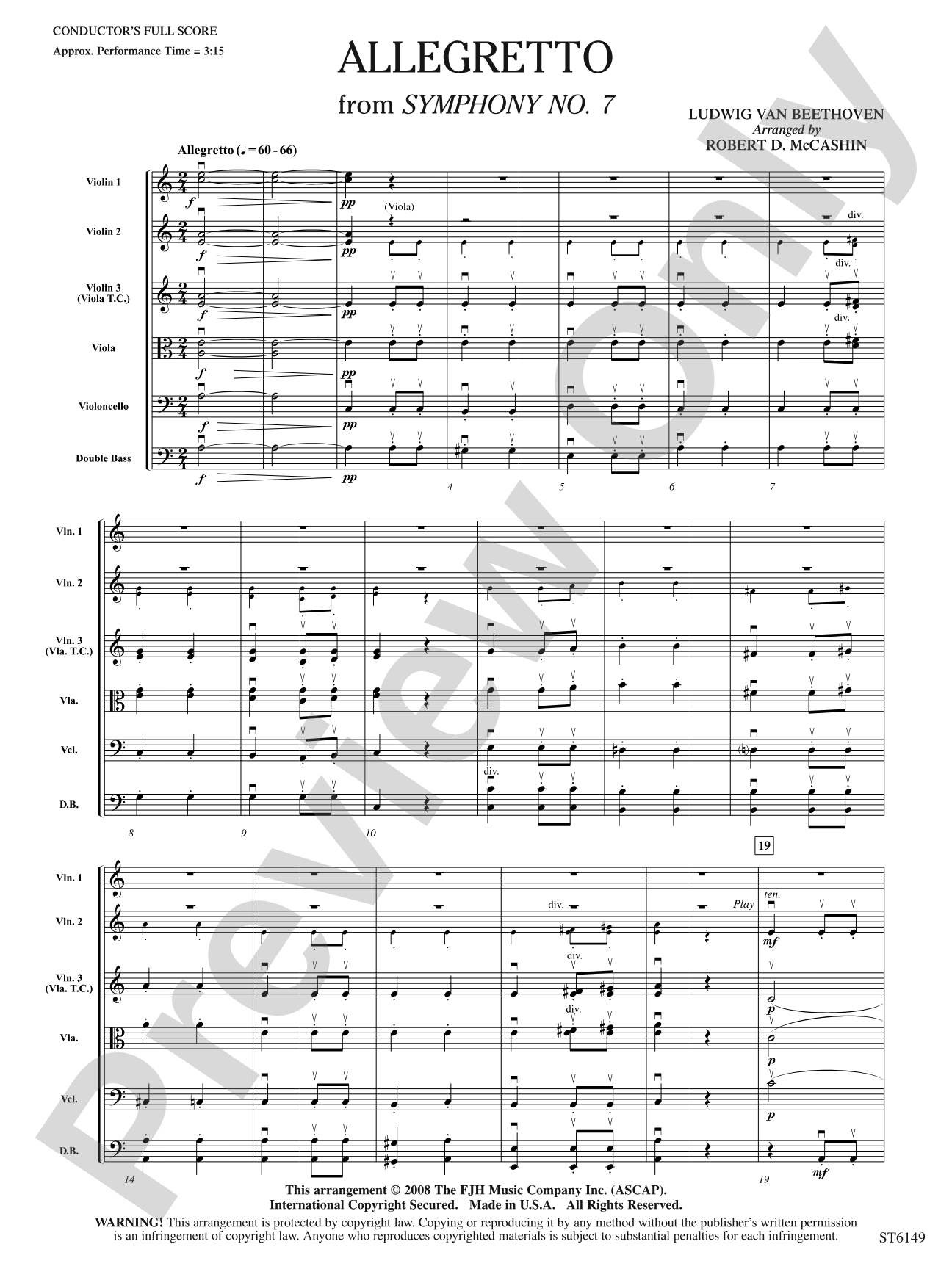 Allegretto (from Beethoven's Symphony No. 7): String Orchestra Conductor Score & Parts