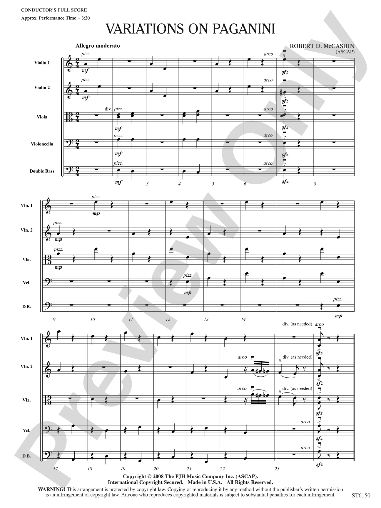 Variations on Paganini: String Orchestra Conductor Score & Parts