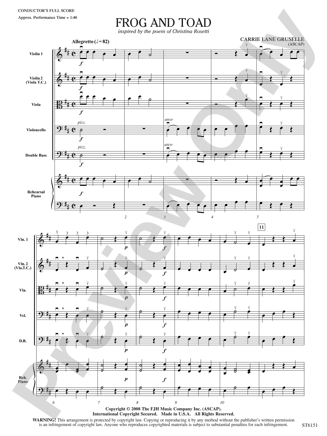 Frog and Toad: String Orchestra Conductor Score & Parts