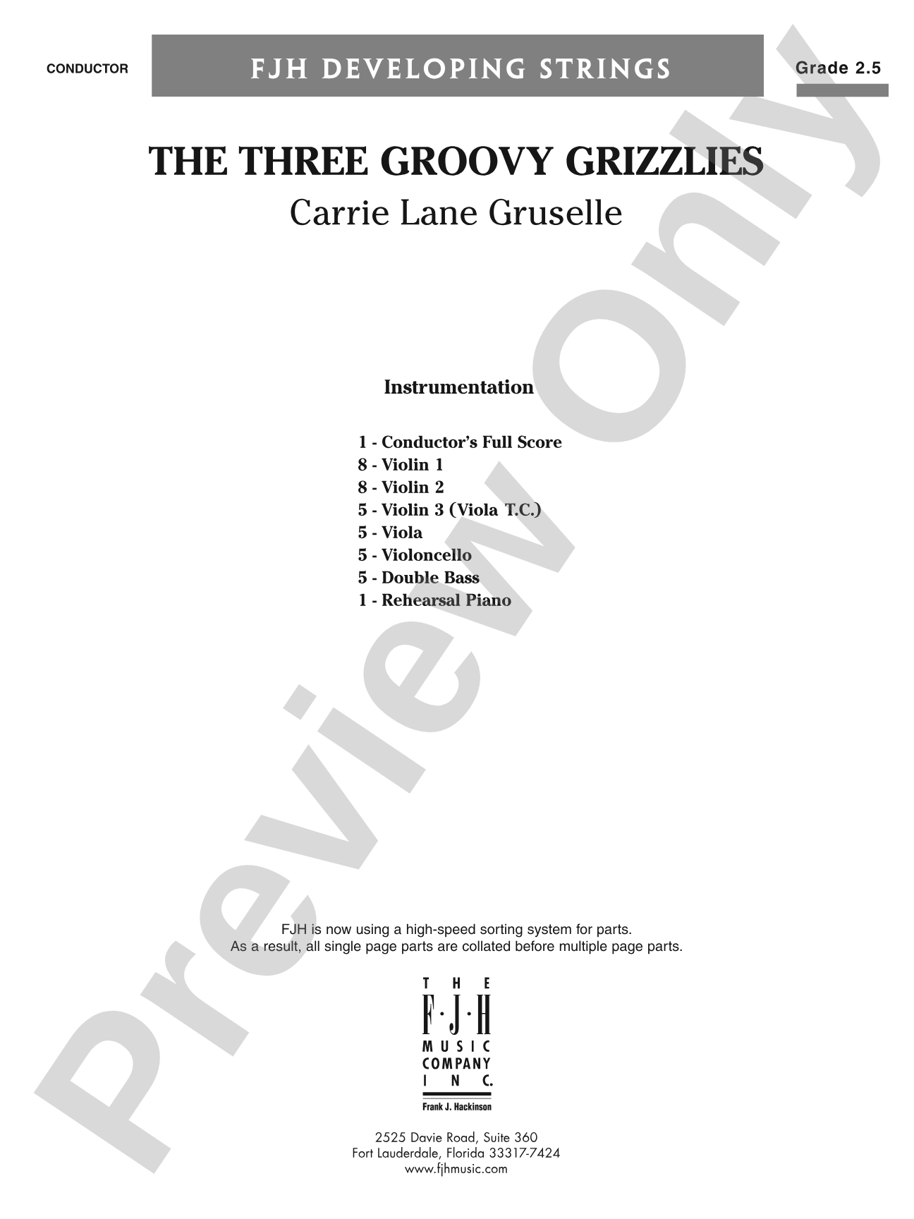 The Three Groovy Grizzlies: String Orchestra Conductor Score & Parts