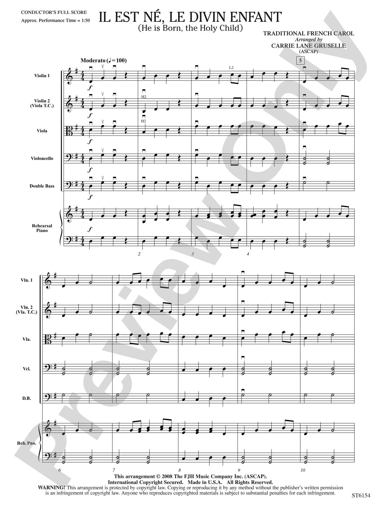 Il est ne, le divin enfant (He is Born, the Holy Child): String Orchestra Conductor Score & Parts