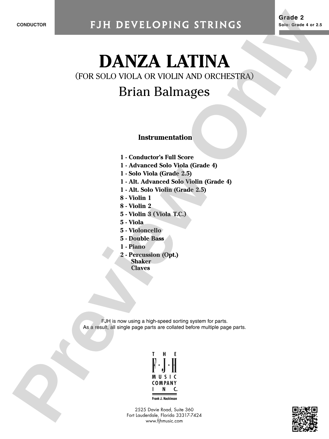 Danza Latina (for Solo Viola or Violin and Orchestra): String Orchestra Conductor Score & Parts