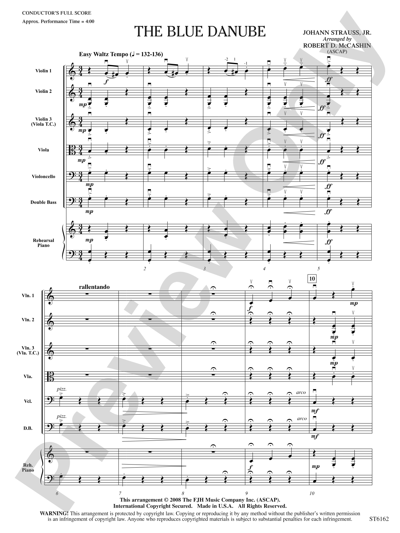 The Blue Danube: String Orchestra Conductor Score & Parts