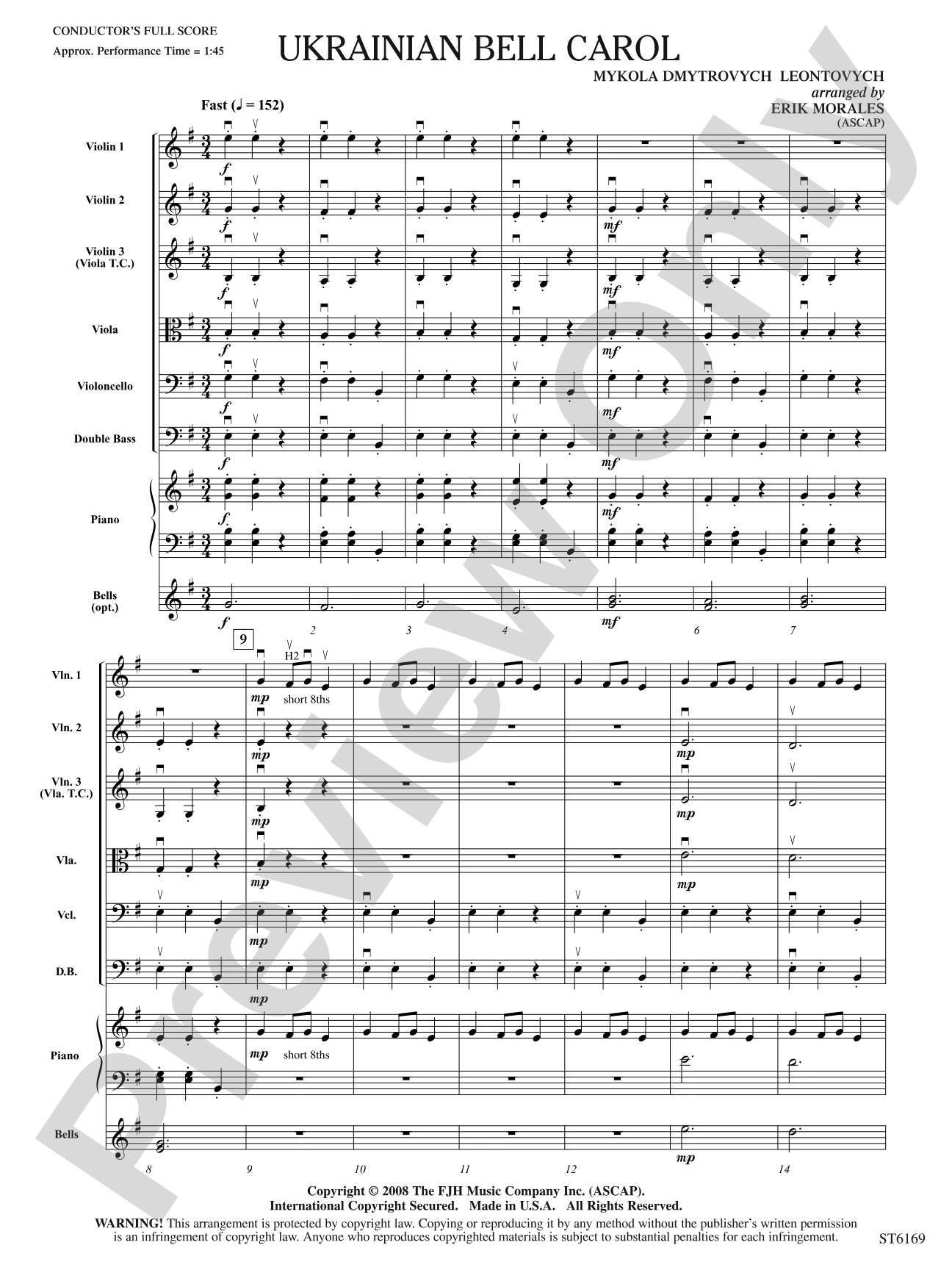 Ukrainian Bell Carol: String Orchestra Conductor Score & Parts