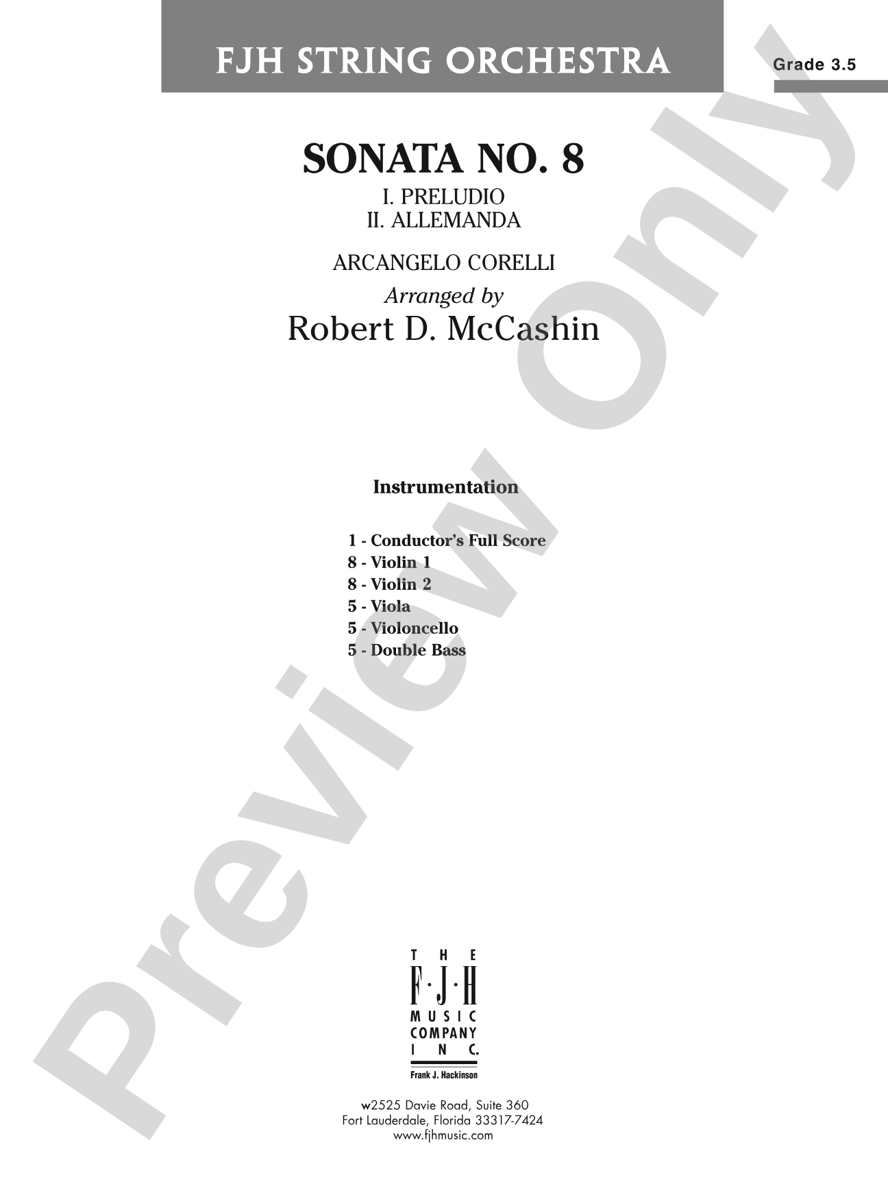 Sonata No. 8: String Orchestra Conductor Score & Parts