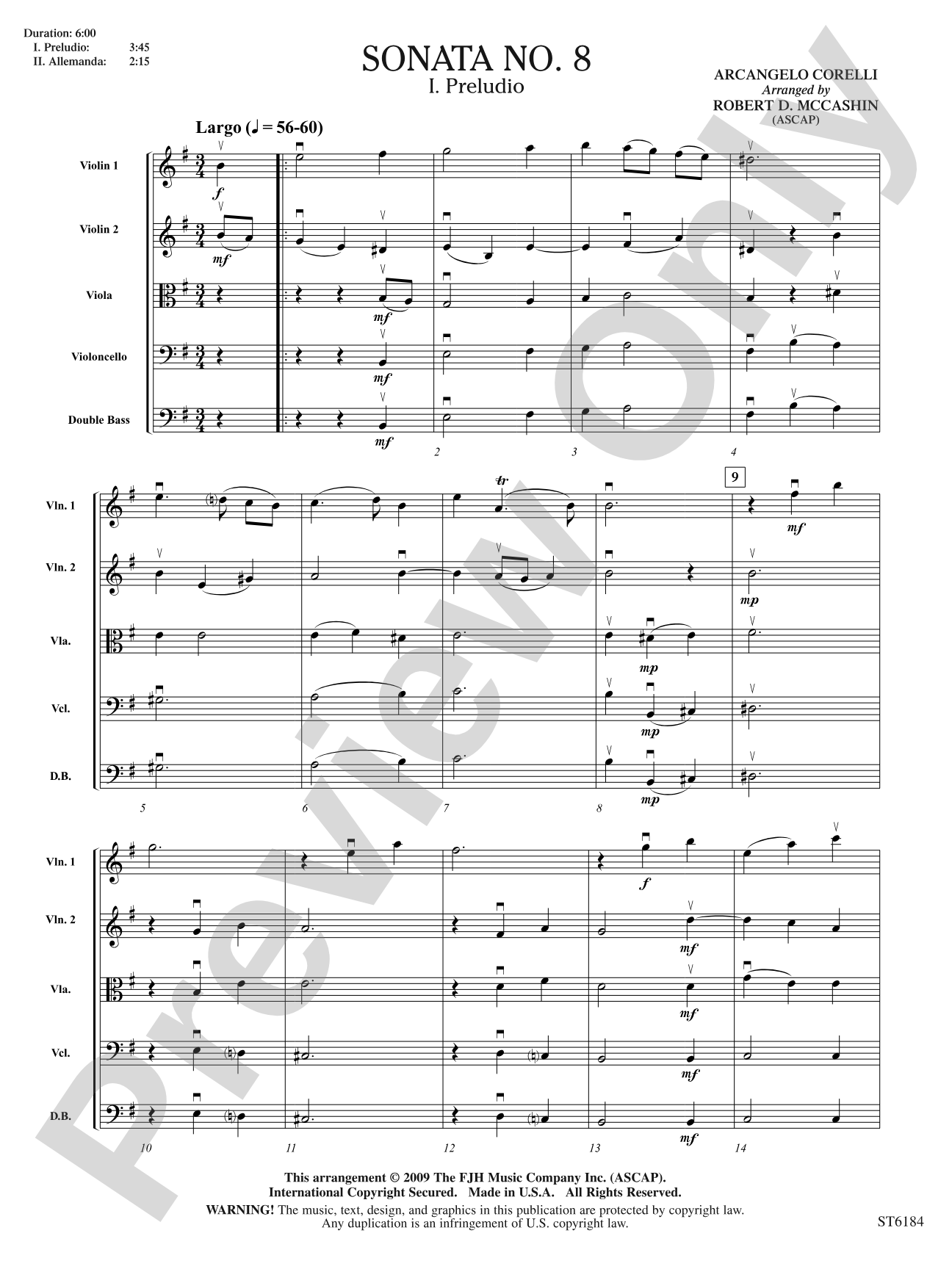 Sonata No. 8: String Orchestra Conductor Score & Parts