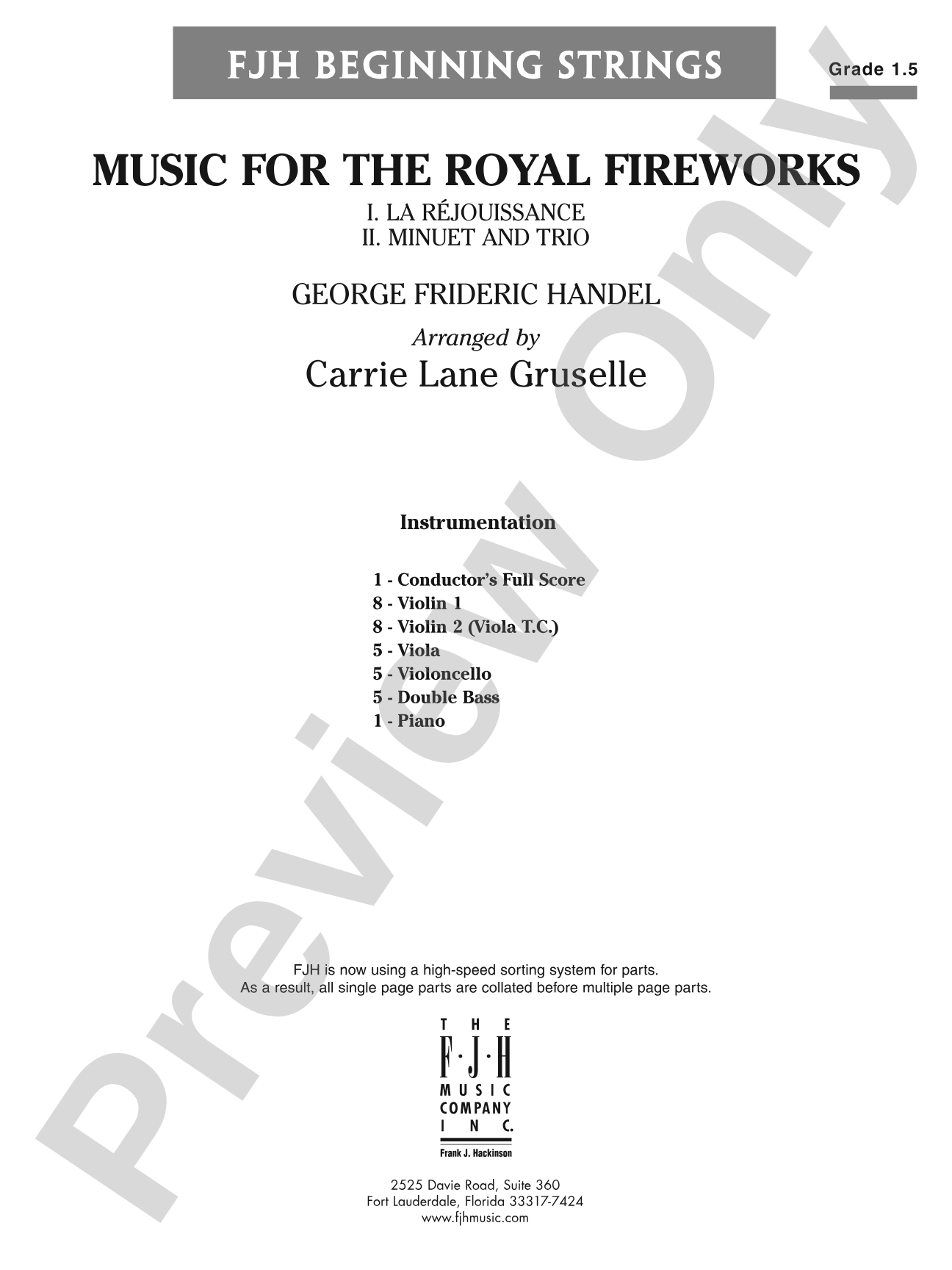 Music for the Royal Fireworks: String Orchestra Conductor Score & Parts