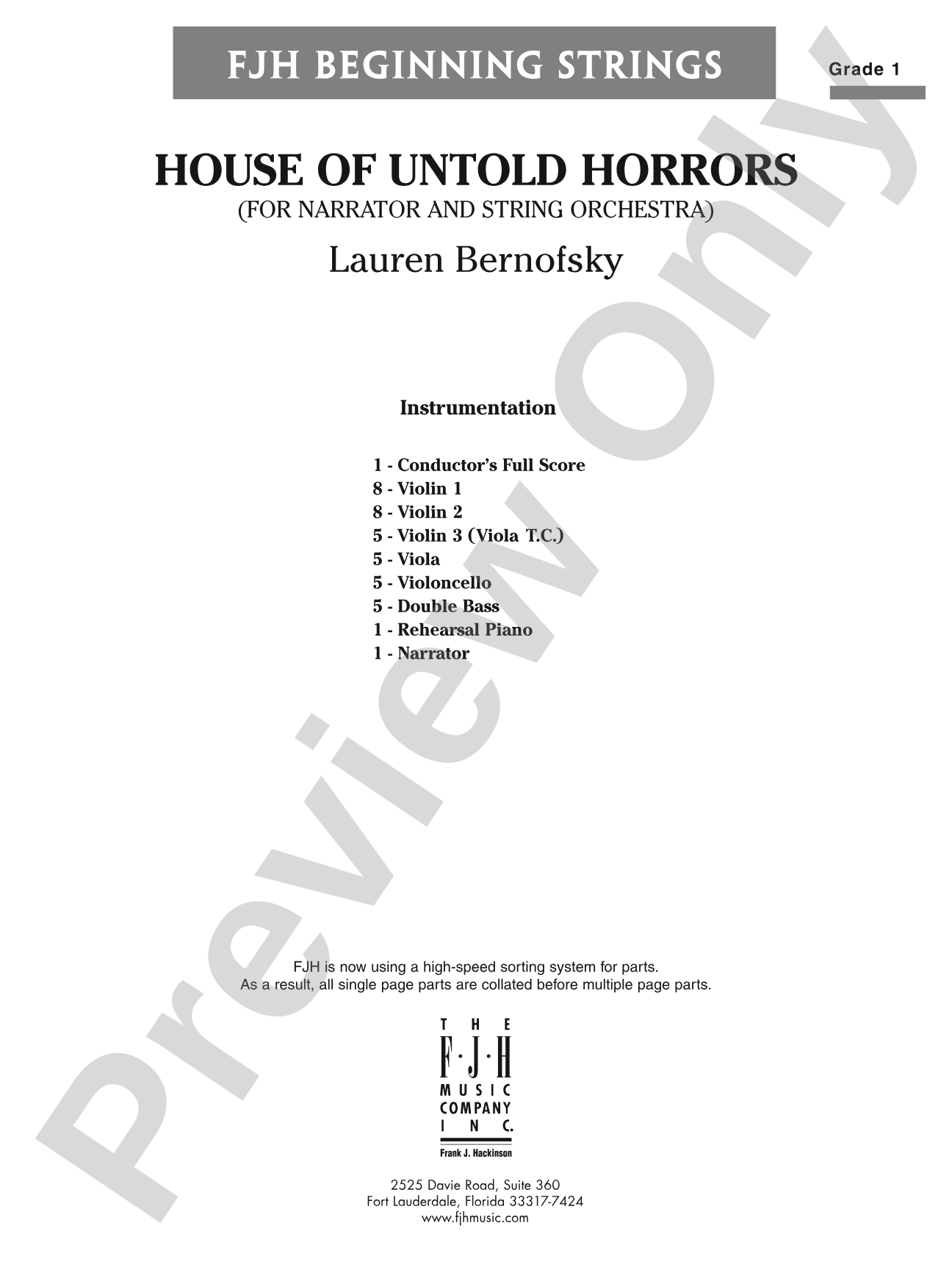 House of Untold Horrors (for Narration and String Orchestra): String Orchestra Conductor Score & Parts