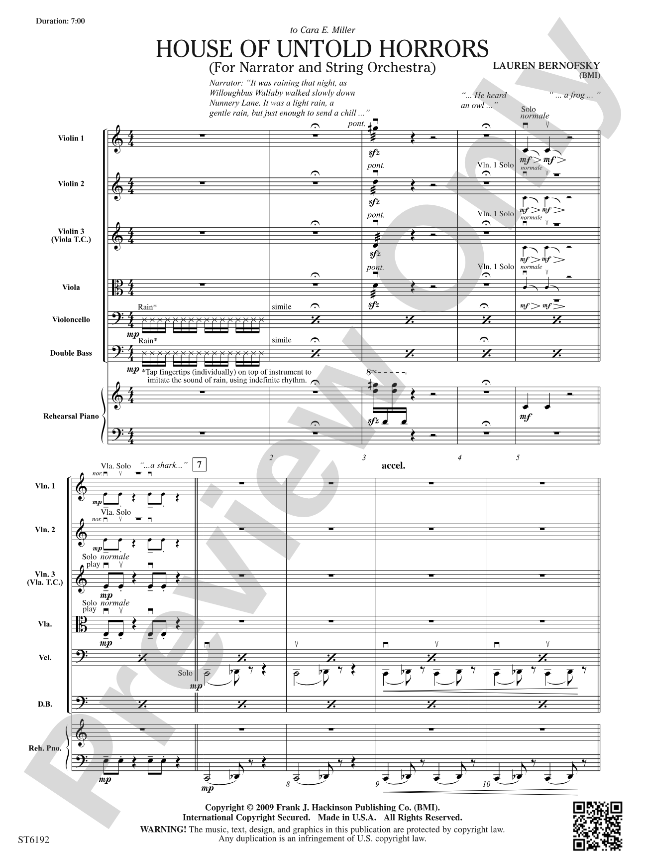 House of Untold Horrors (for Narration and String Orchestra): String Orchestra Conductor Score & Parts