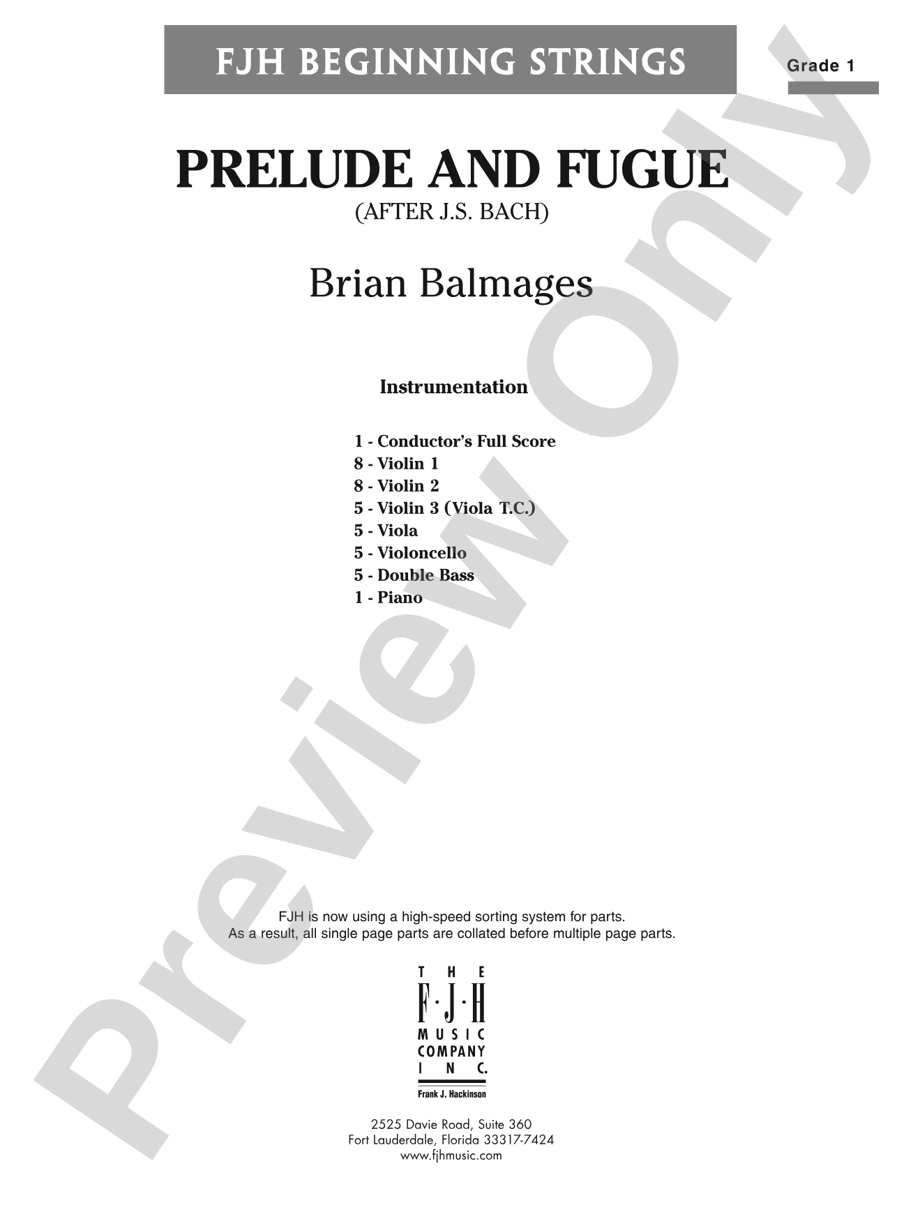 Prelude and Fugue: String Orchestra Conductor Score & Parts