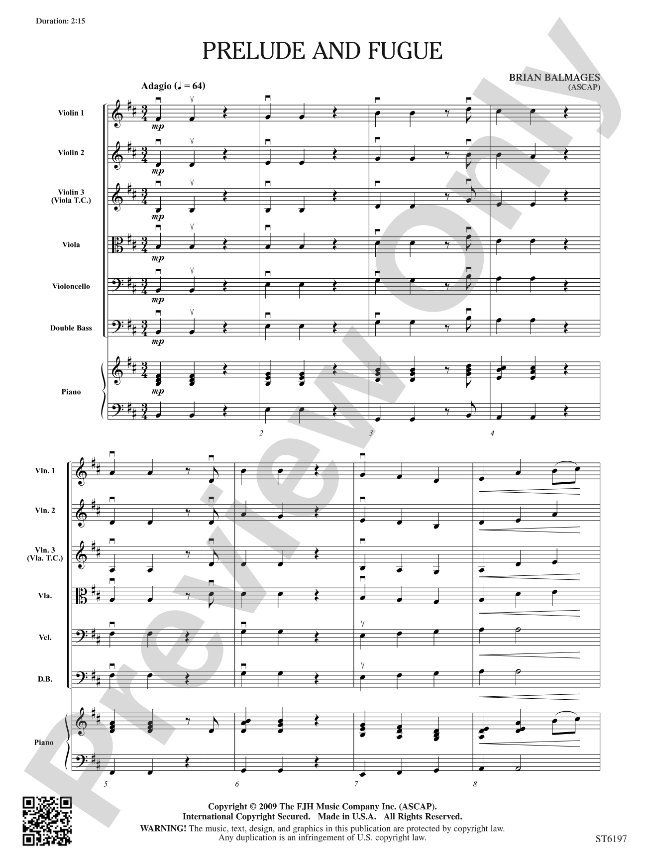 Prelude and Fugue: String Orchestra Conductor Score & Parts