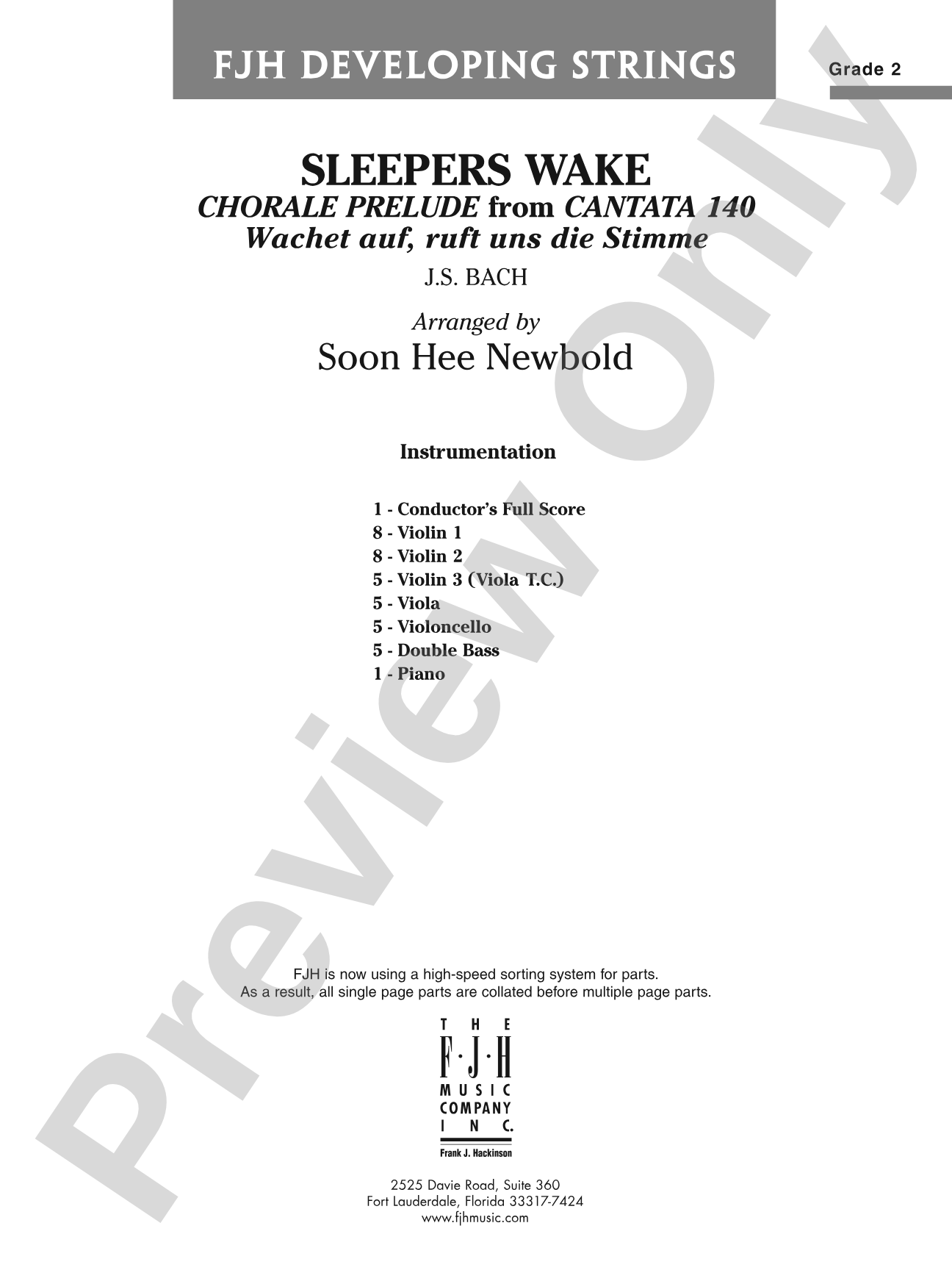 Sleepers Wake (Chorale Prelude from Cantata 140) (Wachet auf, ruft uns die Stimme): String Orchestra Conductor Score & Parts