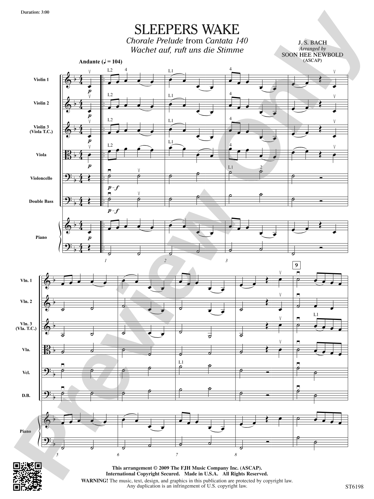 Sleepers Wake (Chorale Prelude from Cantata 140) (Wachet auf, ruft uns die Stimme): String Orchestra Conductor Score & Parts