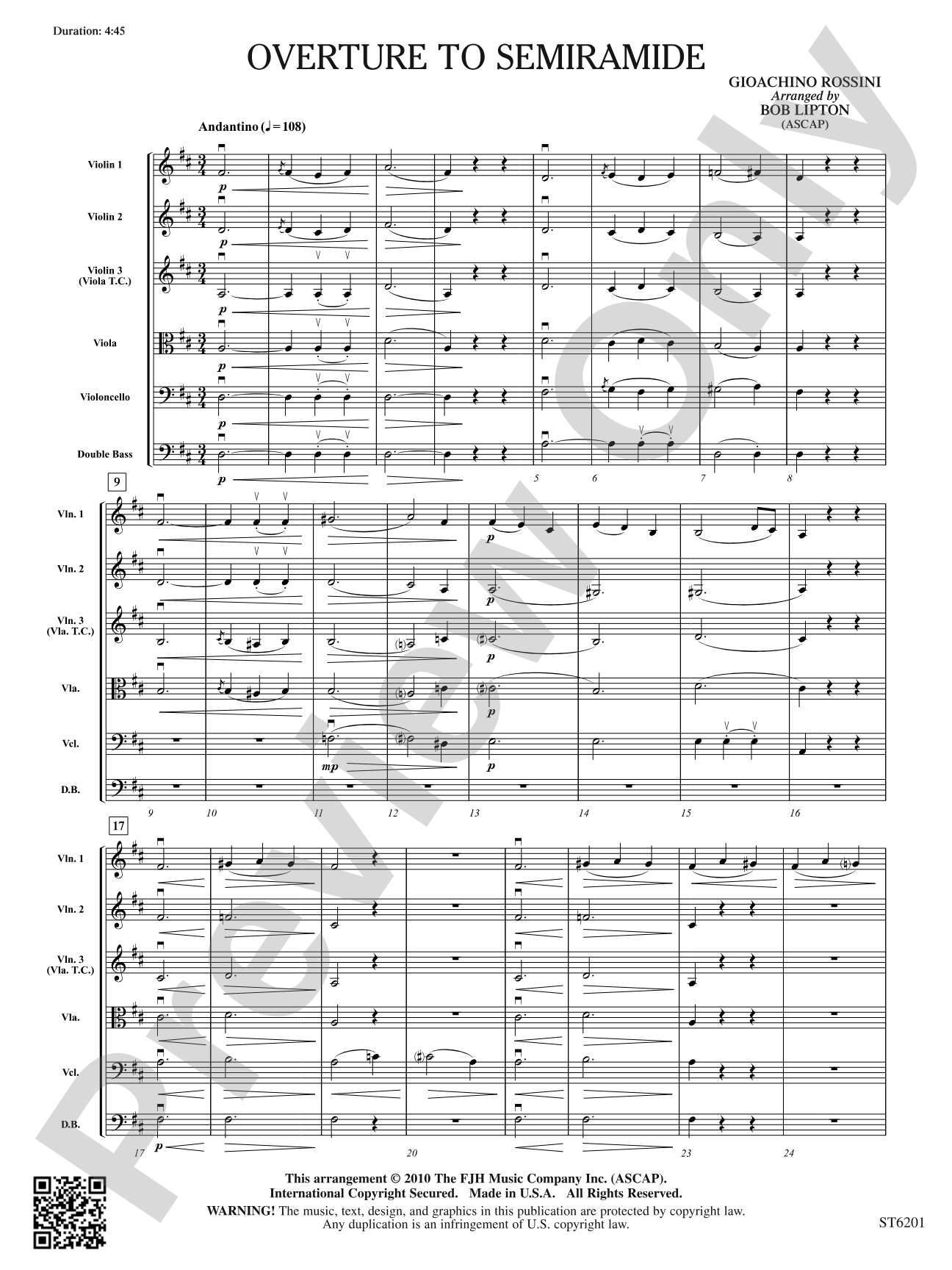 Overture to Semiramide: Score