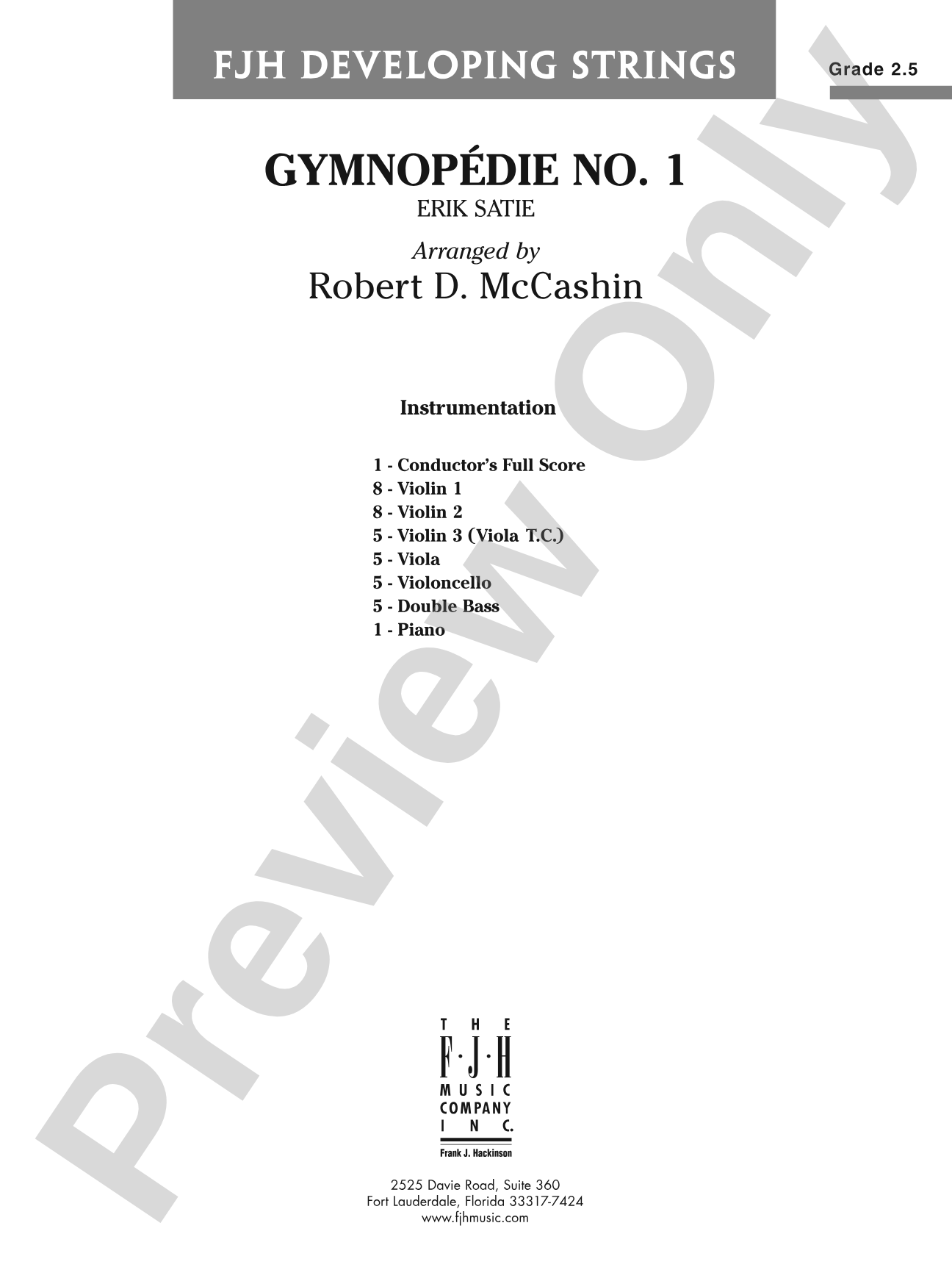 Gymnopédie No. 1: String Orchestra Conductor Score & Parts