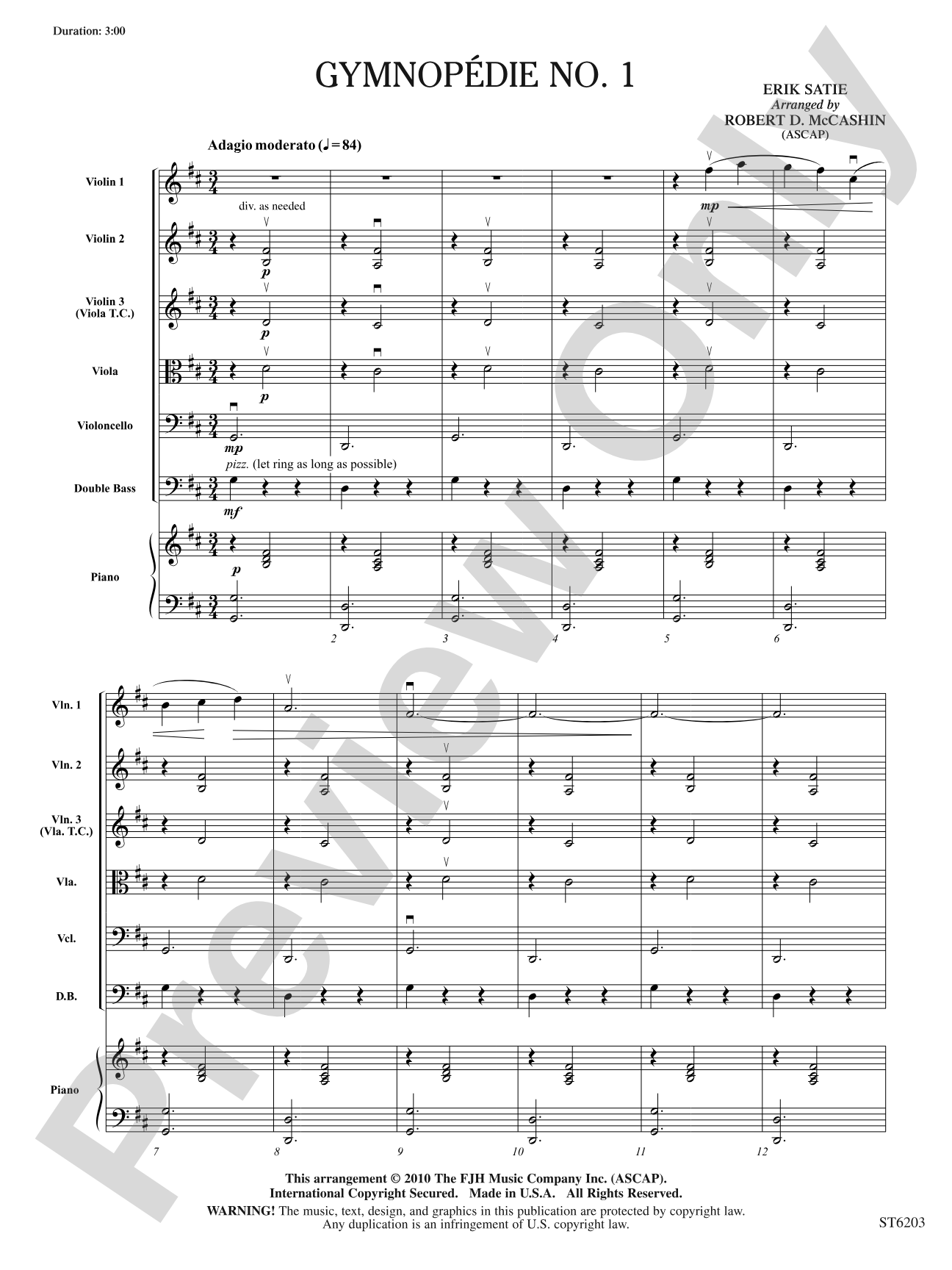 Gymnopédie No. 1: String Orchestra Conductor Score & Parts