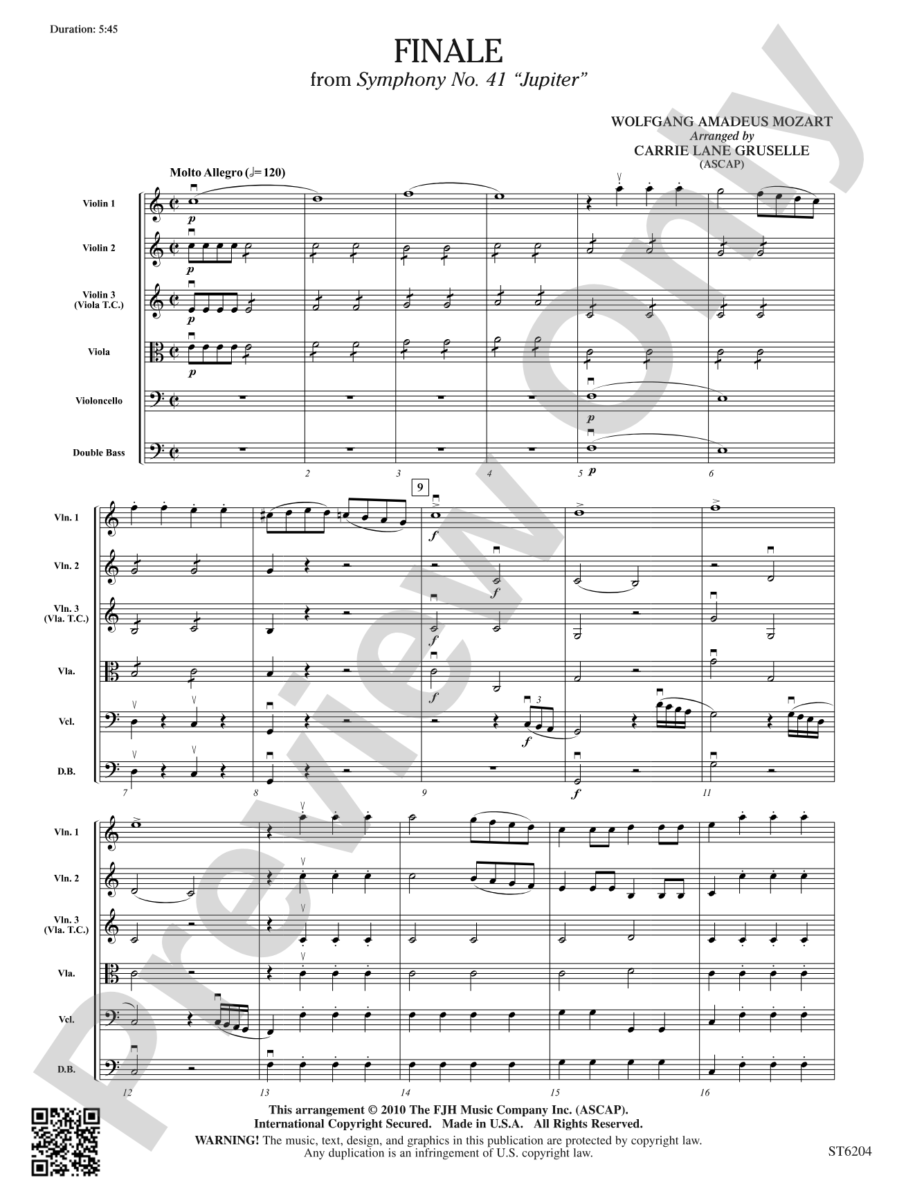 Finale from Symphony No. 41 "Jupiter": String Orchestra Conductor Score & Parts