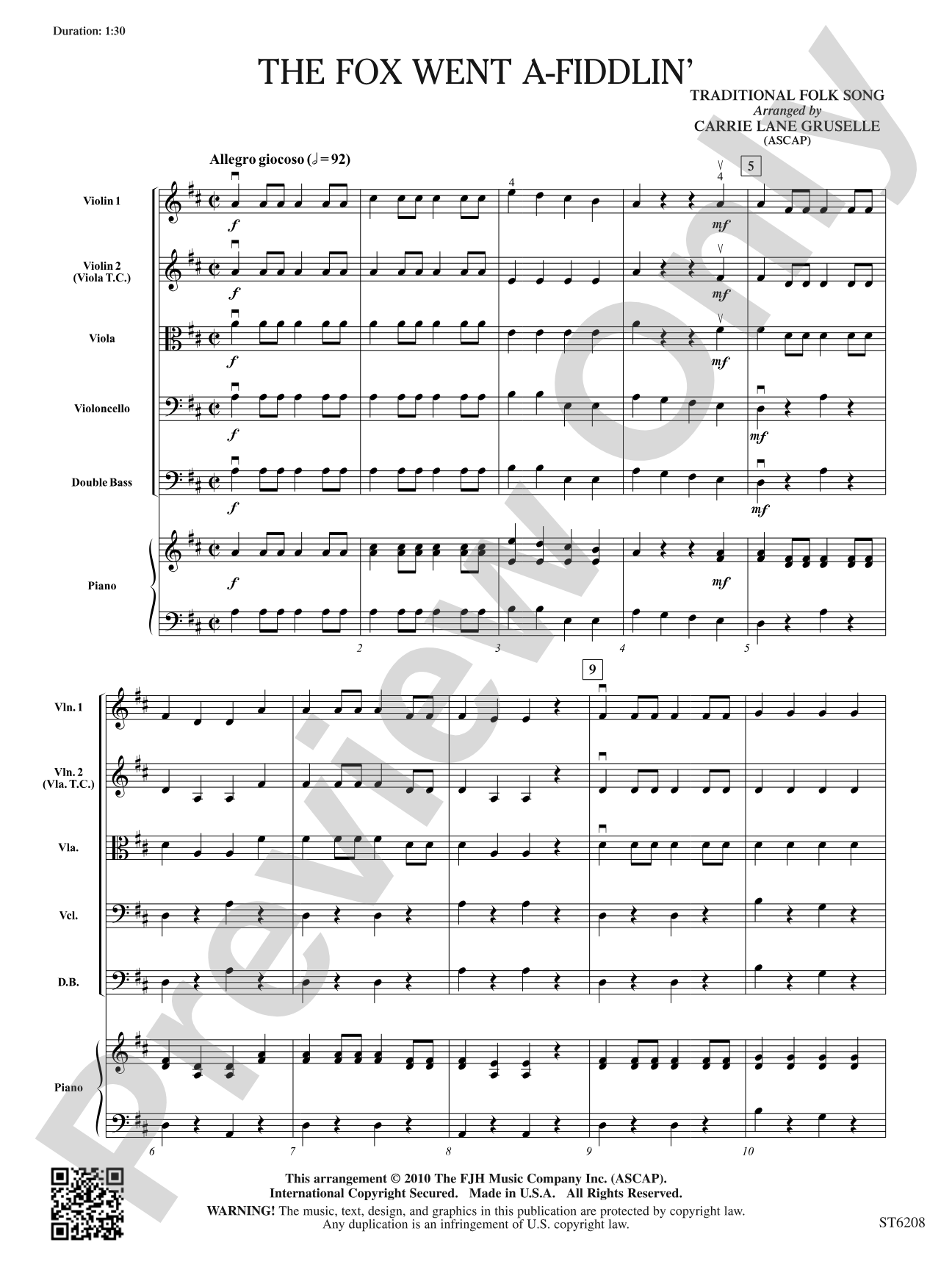 The Fox Went A-Fiddlin': String Orchestra Conductor Score & Parts