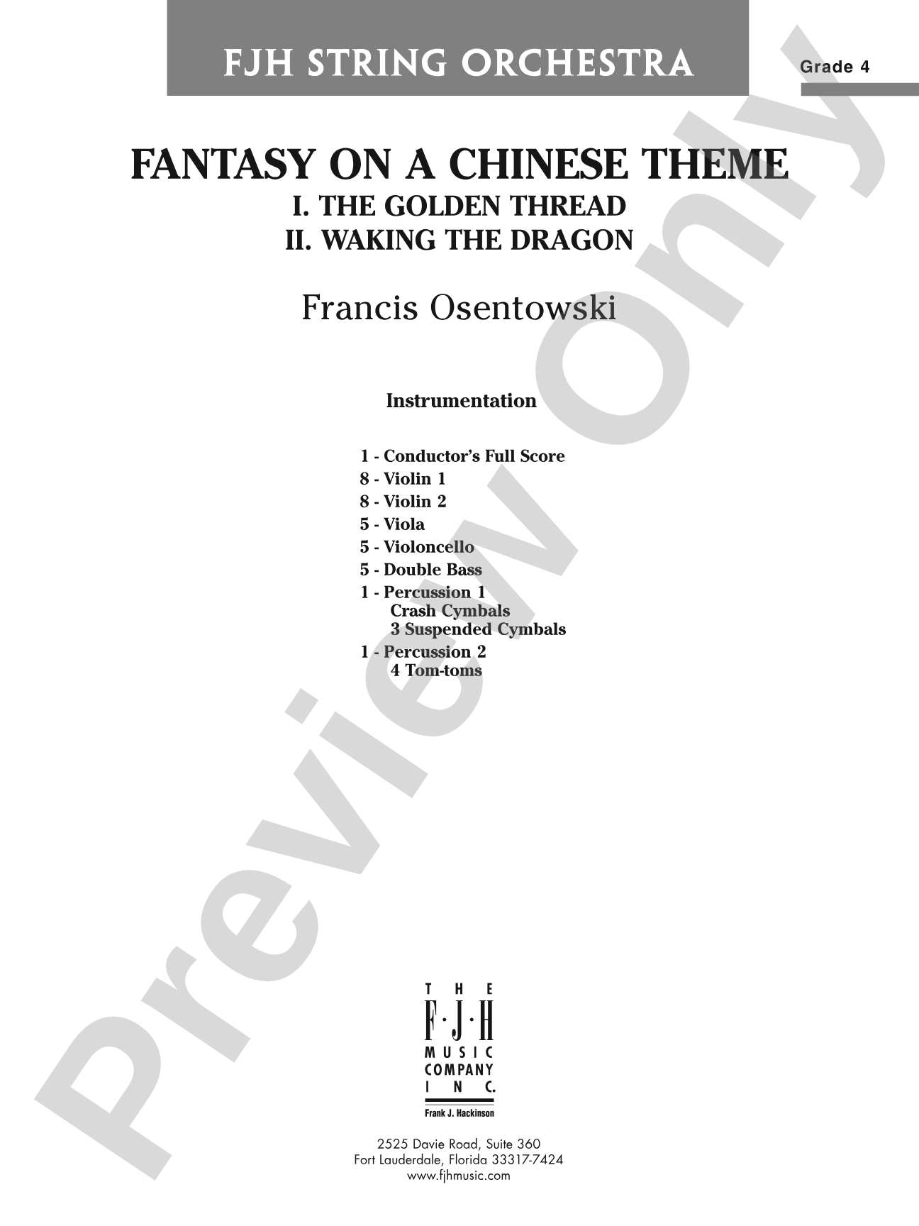 Fantasy on a Chinese Theme: String Orchestra Conductor Score & Parts
