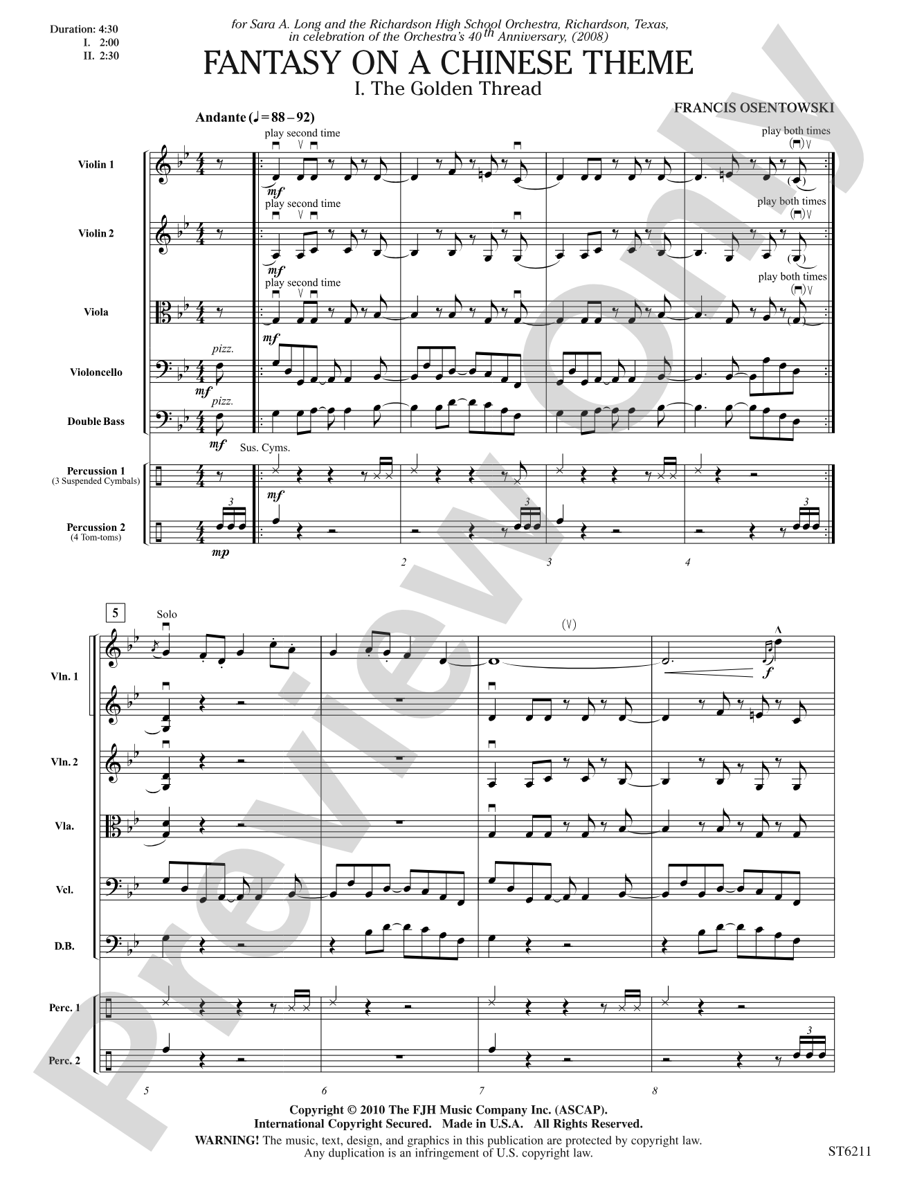 Fantasy on a Chinese Theme: String Orchestra Conductor Score & Parts