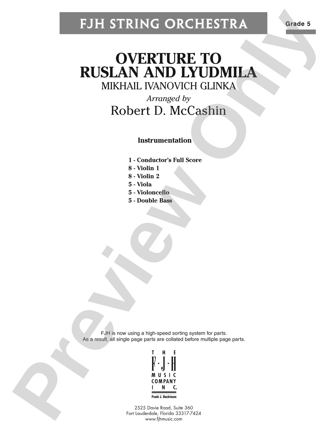 Overture to Ruslan and Lyudmila: String Orchestra Conductor Score & Parts