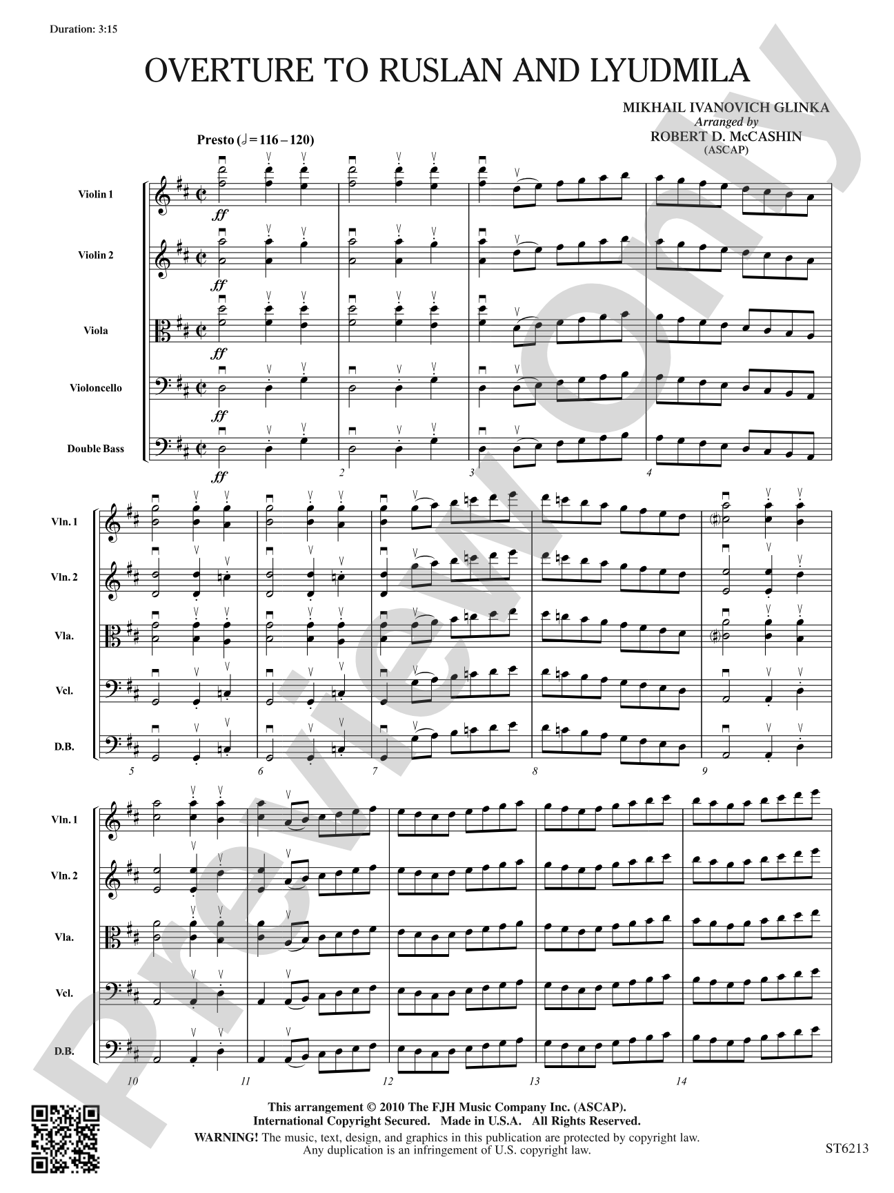 Overture to Ruslan and Lyudmila: String Orchestra Conductor Score & Parts