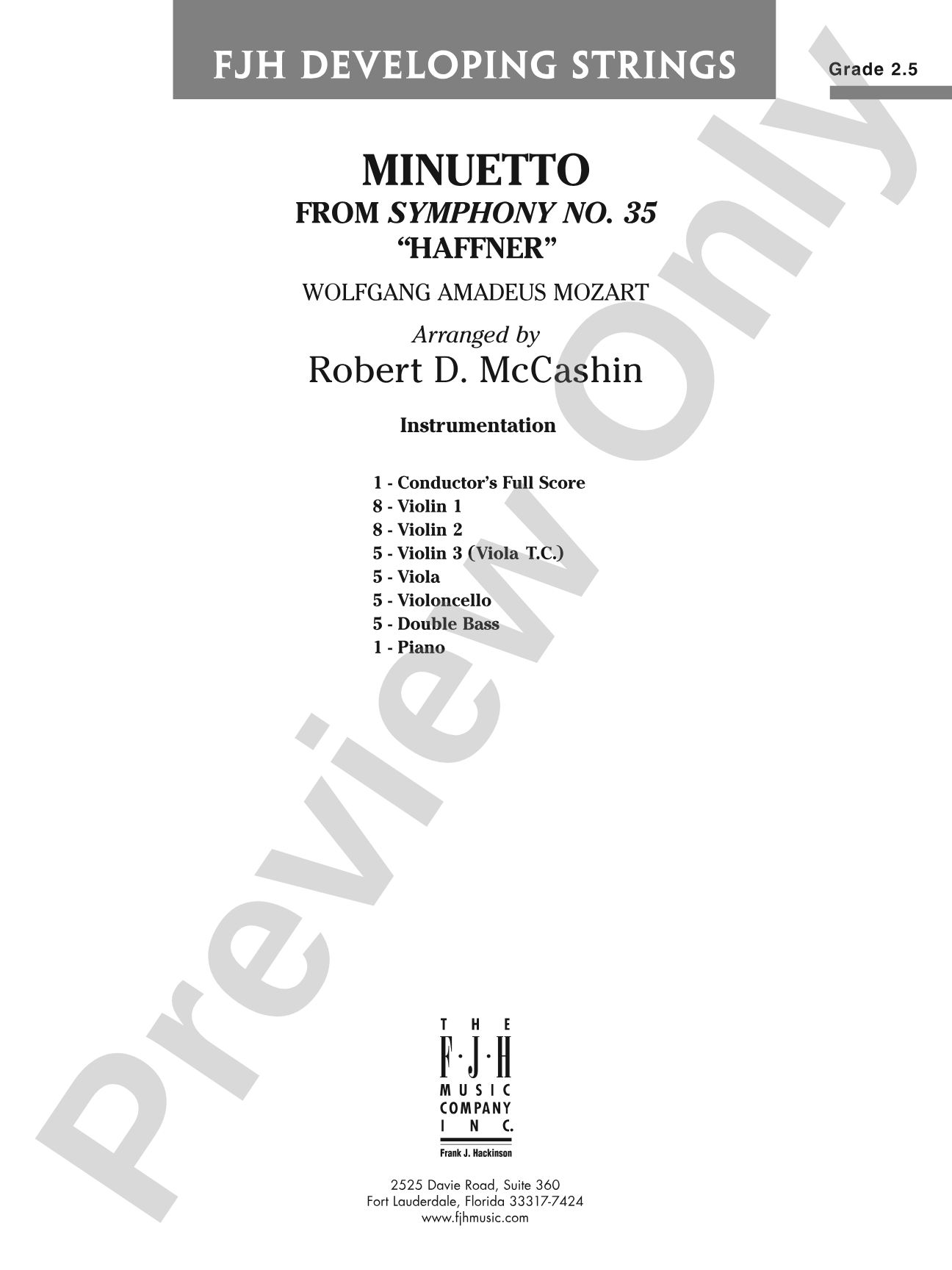 Minuetto from Symphony No. 35 "Haffner": String Orchestra Conductor Score & Parts