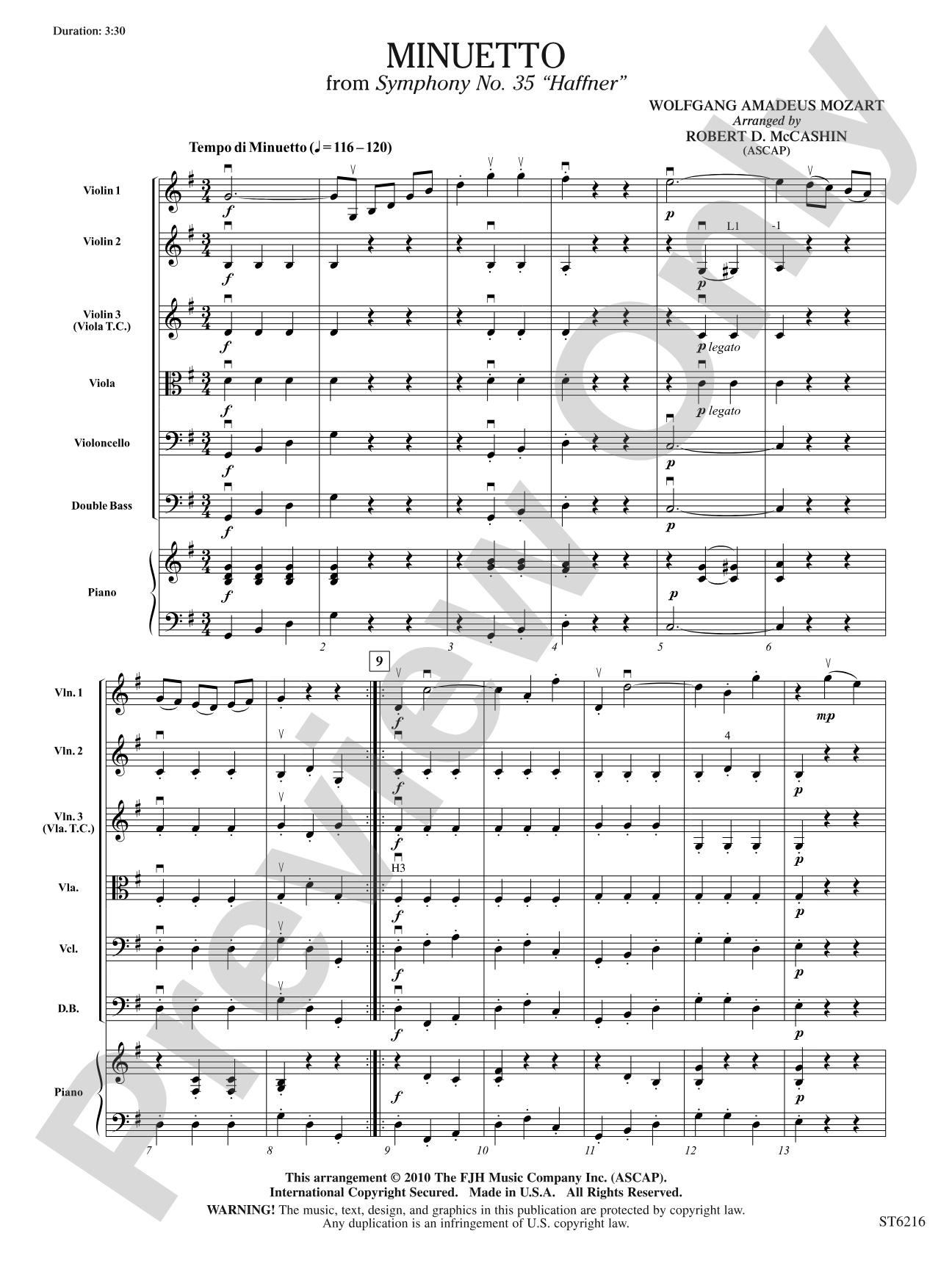 Minuetto from Symphony No. 35 "Haffner": String Orchestra Conductor Score & Parts