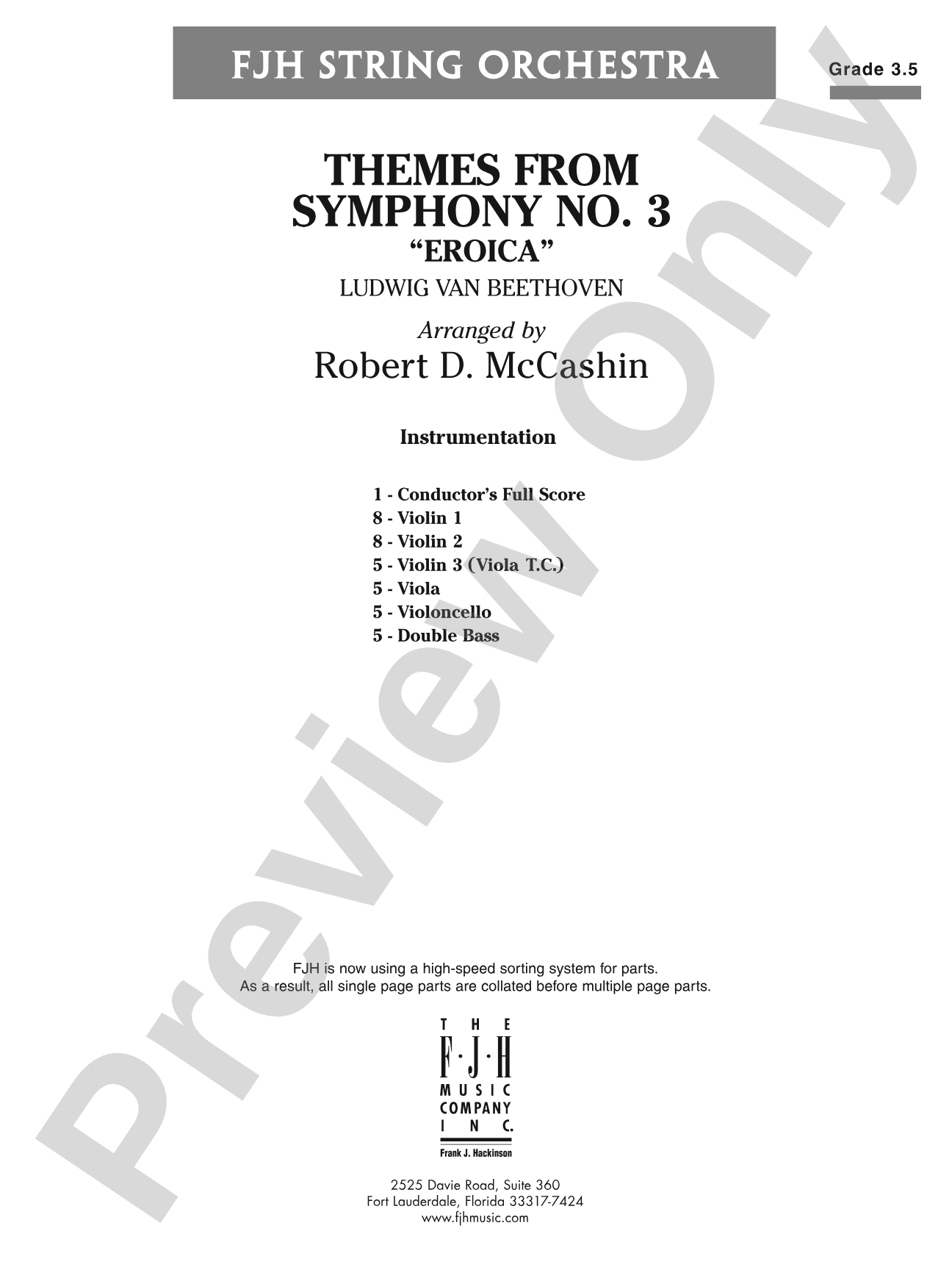 Themes from Symphony No. 3 "Eroica": String Orchestra Conductor Score & Parts