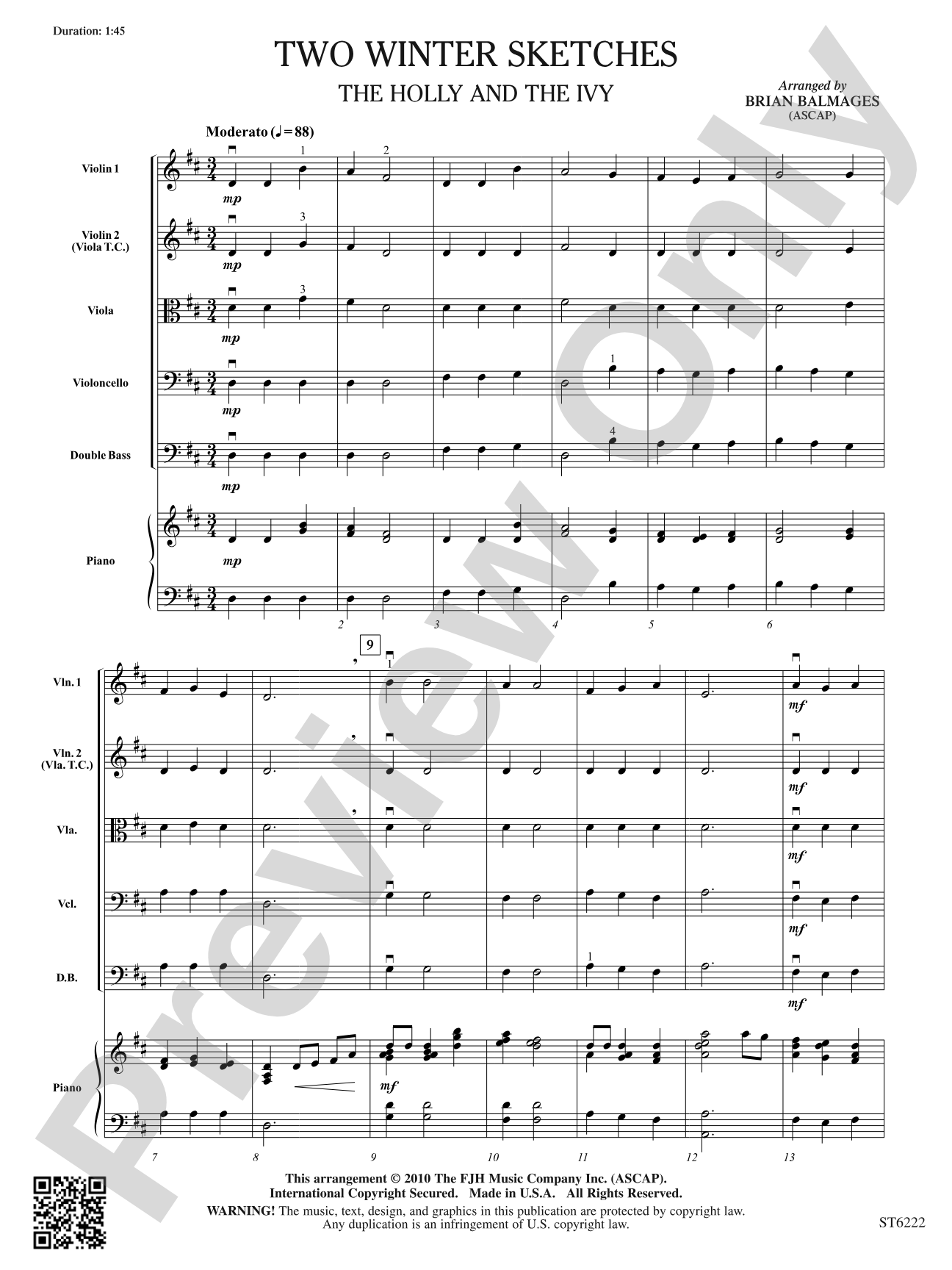 Two Winter Sketches: String Orchestra Conductor Score & Parts