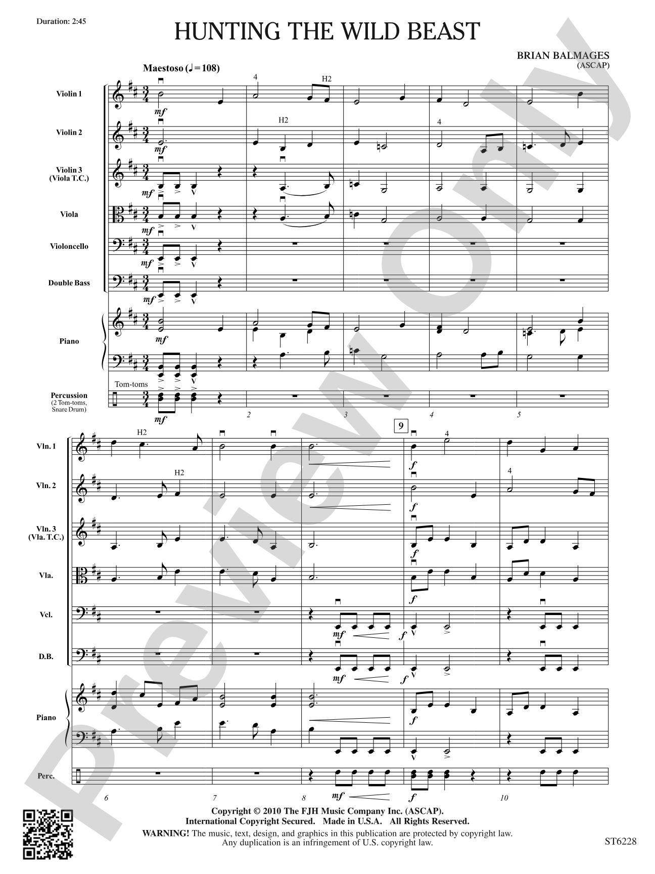 Hunting the Wild Beast: String Orchestra Conductor Score & Parts
