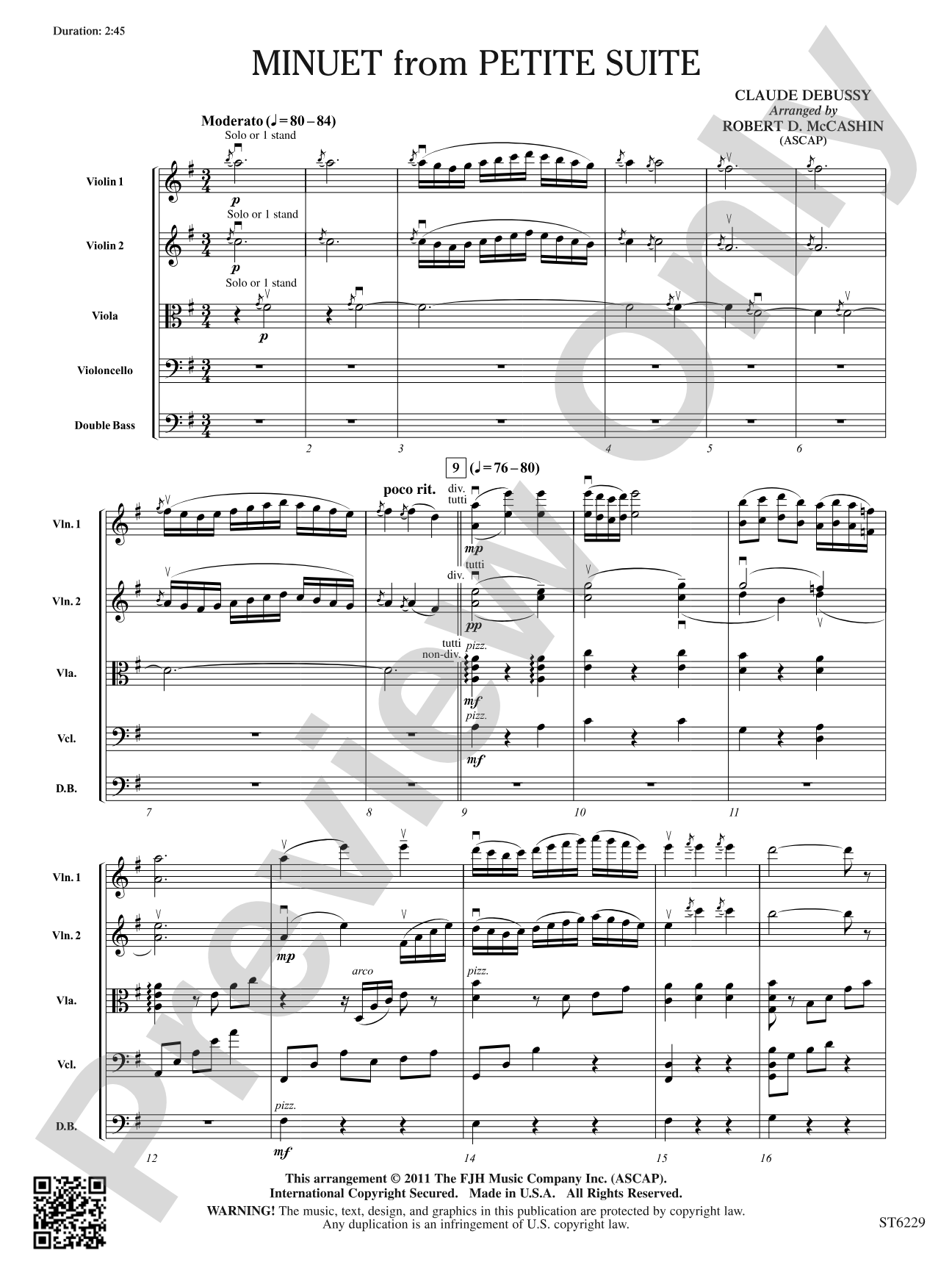 Minuet from Petite Suite: String Orchestra Conductor Score & Parts
