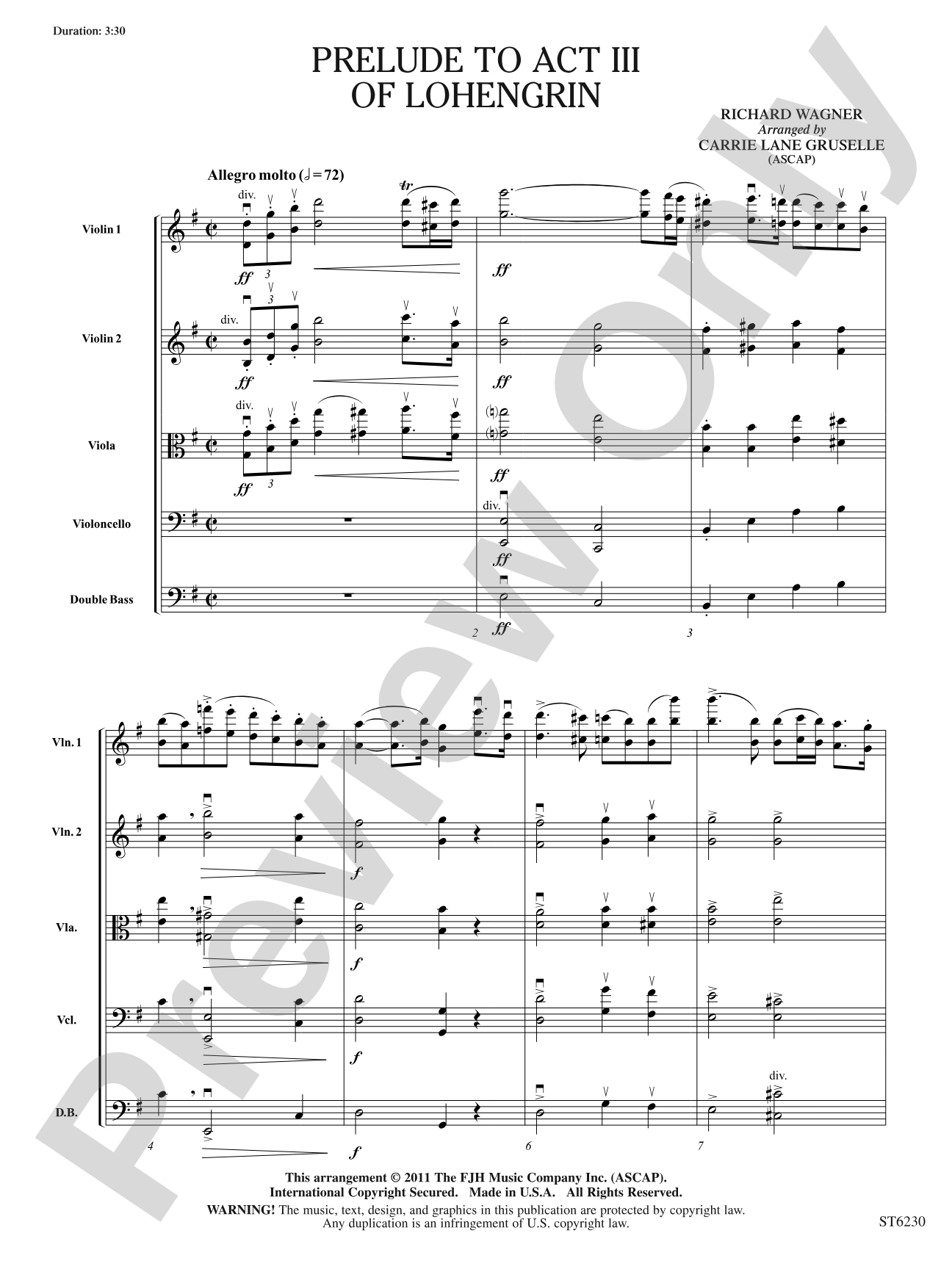 Prelude to Act III of Lohengrin: String Orchestra Conductor Score & Parts