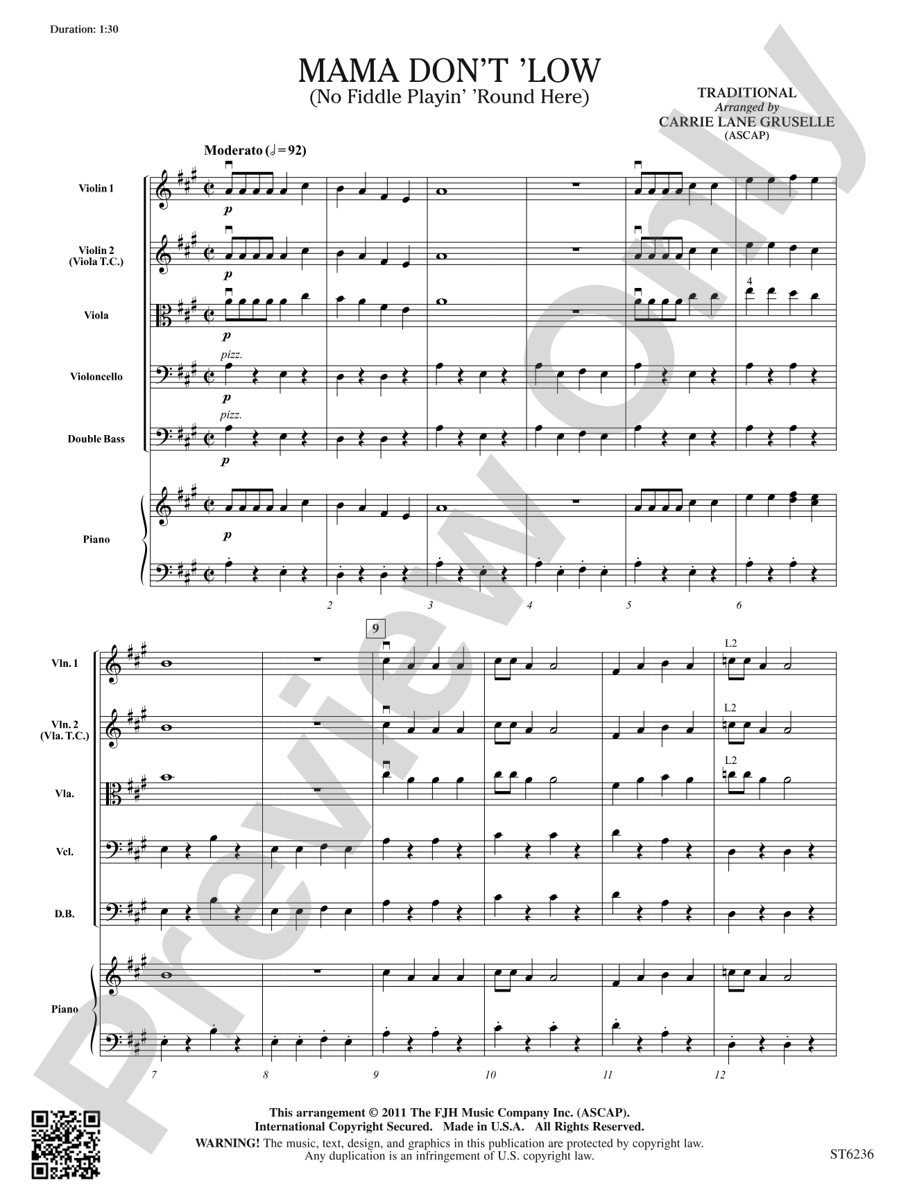 Mama Don't 'Low: String Orchestra Conductor Score & Parts