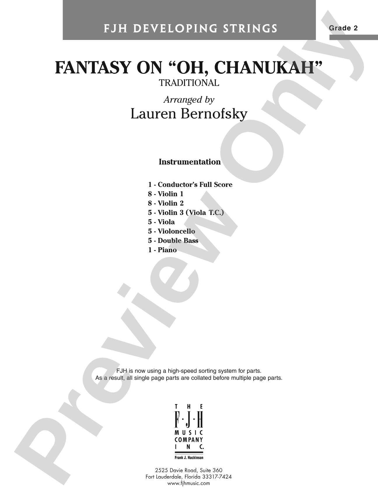 Fantasy on "Oh Chanukah": String Orchestra Conductor Score & Parts