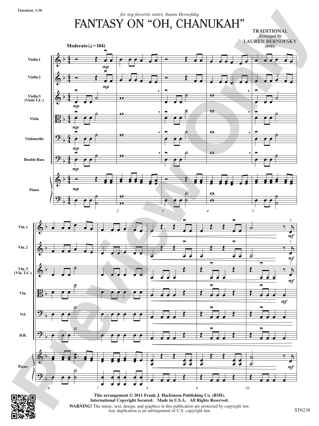 Fantasy on "Oh Chanukah": String Orchestra Conductor Score & Parts