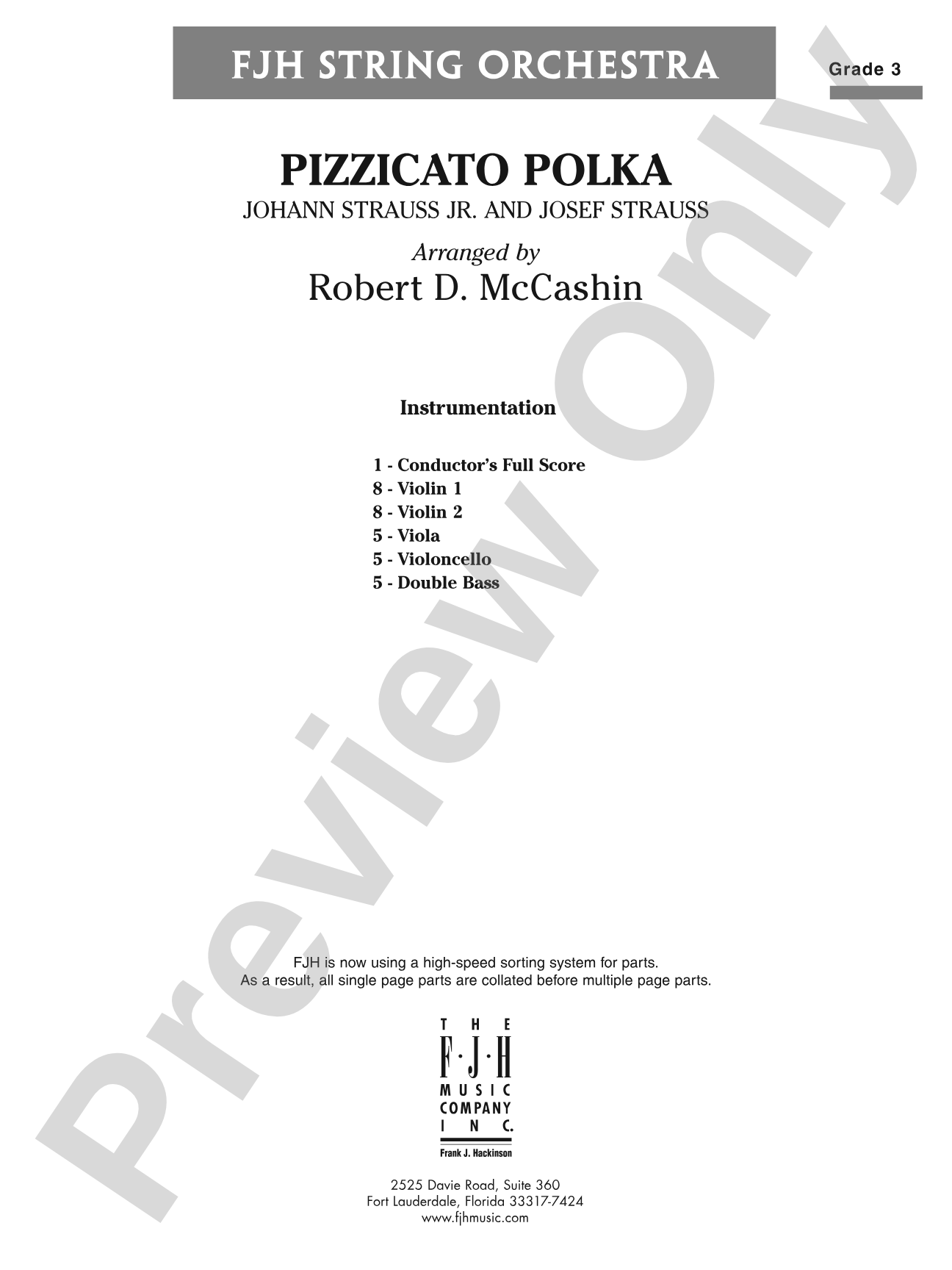 Pizzicato Polka: String Orchestra Conductor Score & Parts