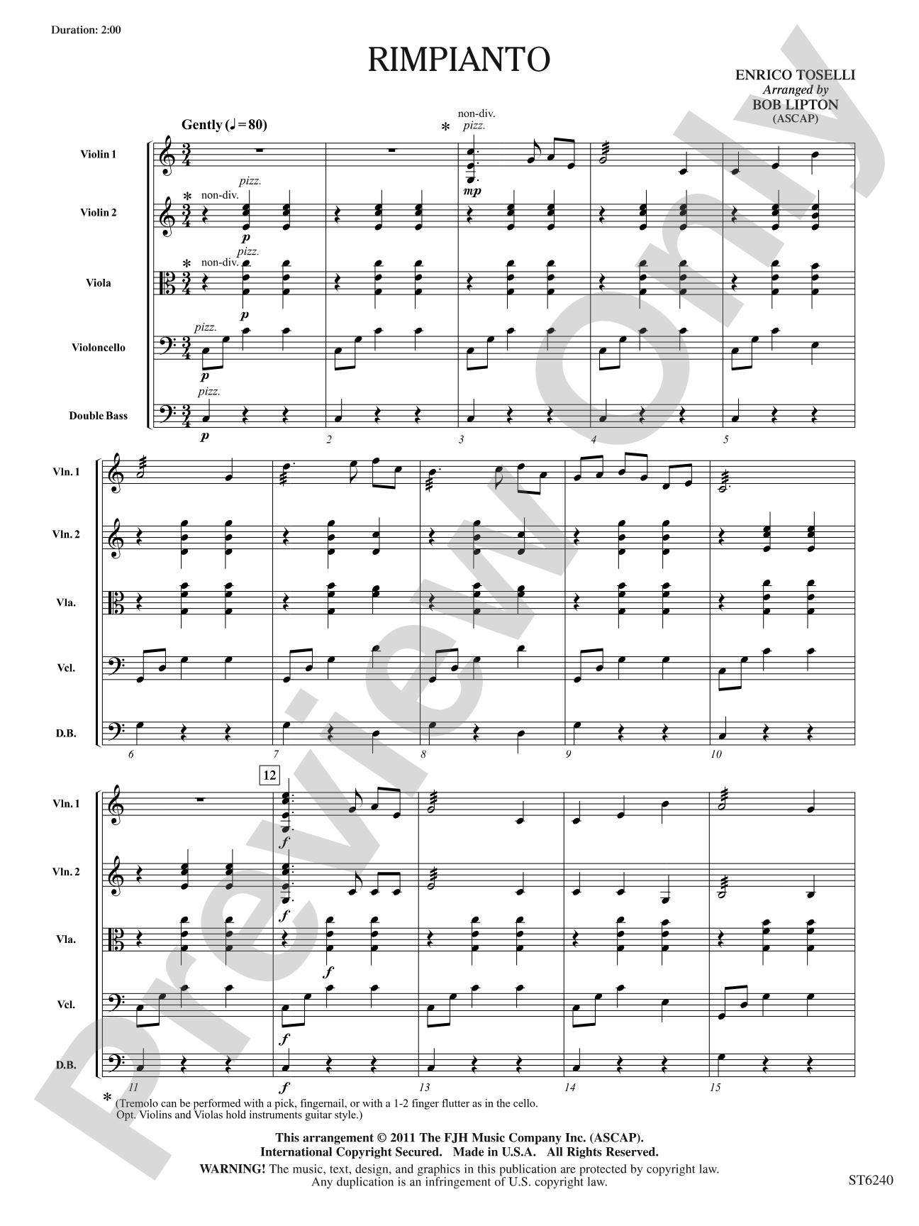 Rimpianto: String Orchestra Conductor Score & Parts