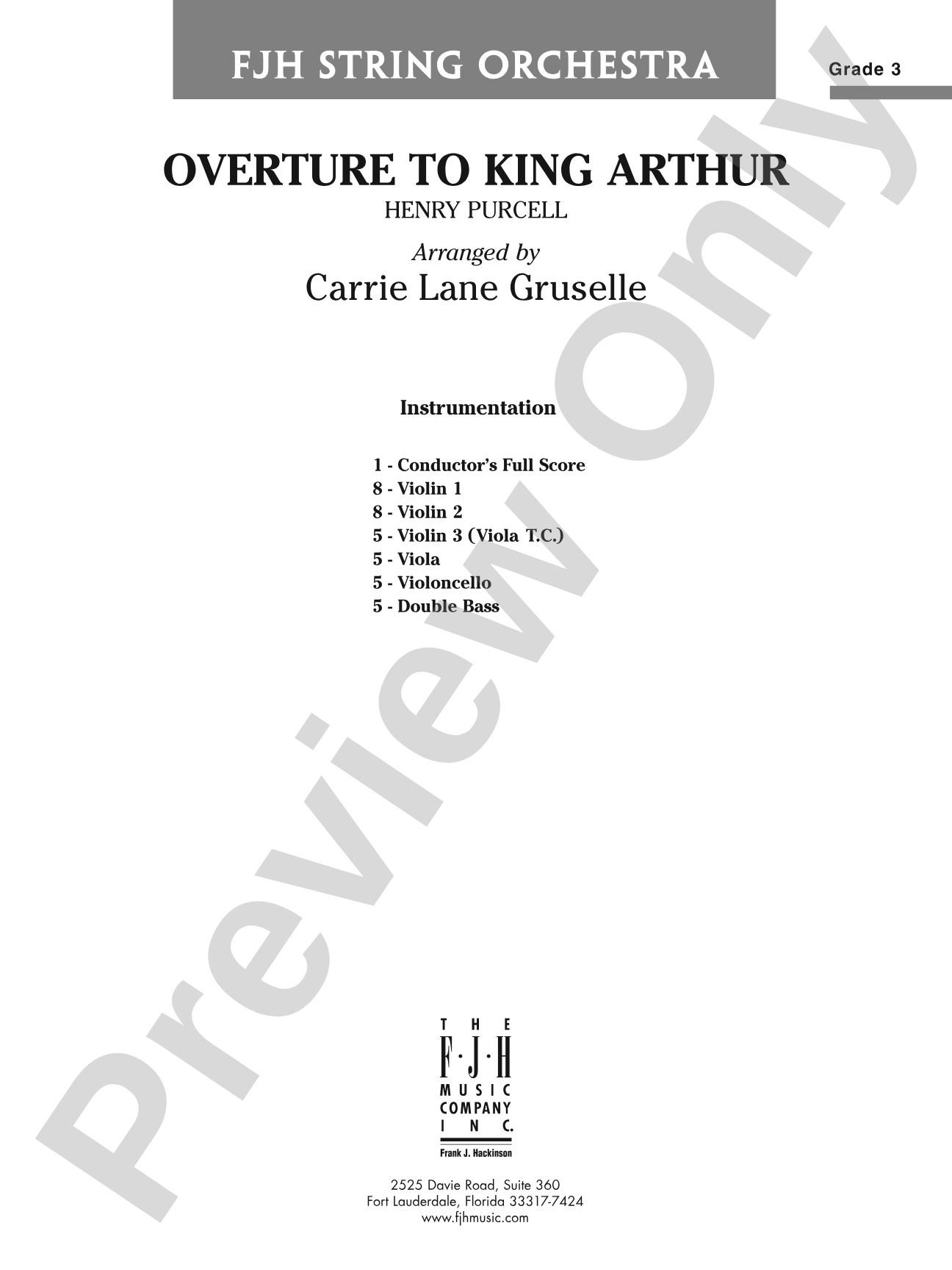 Overture to King Arthur: String Orchestra Conductor Score & Parts