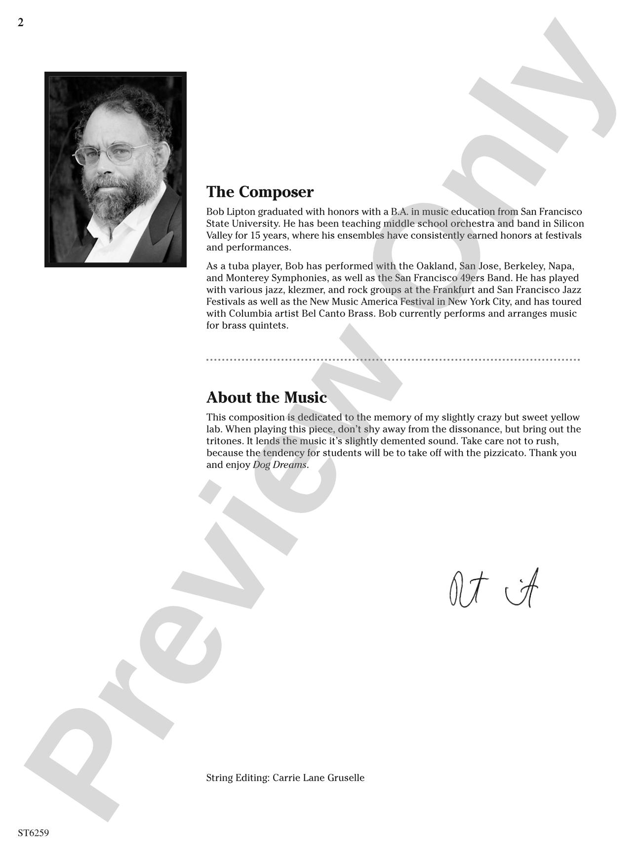 Dog Dreams: String Orchestra Conductor Score & Parts