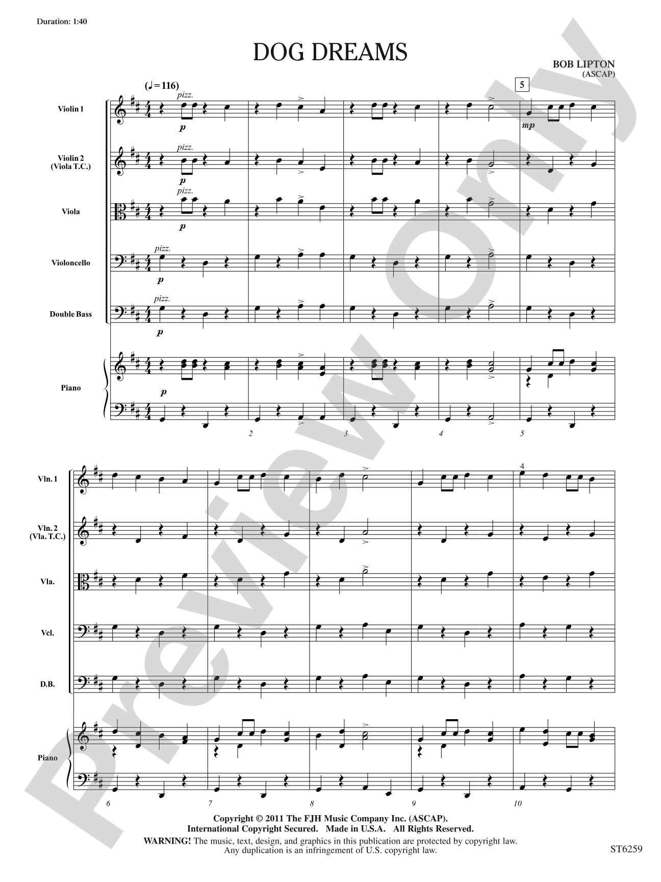 Dog Dreams: String Orchestra Conductor Score & Parts