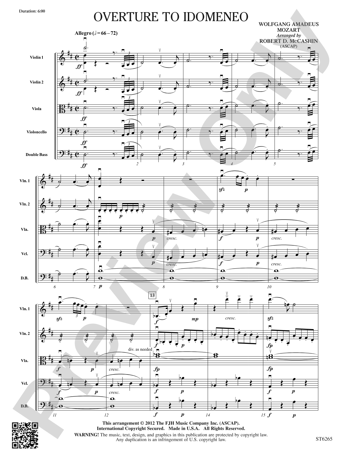 Overture to Idomeneo: Score