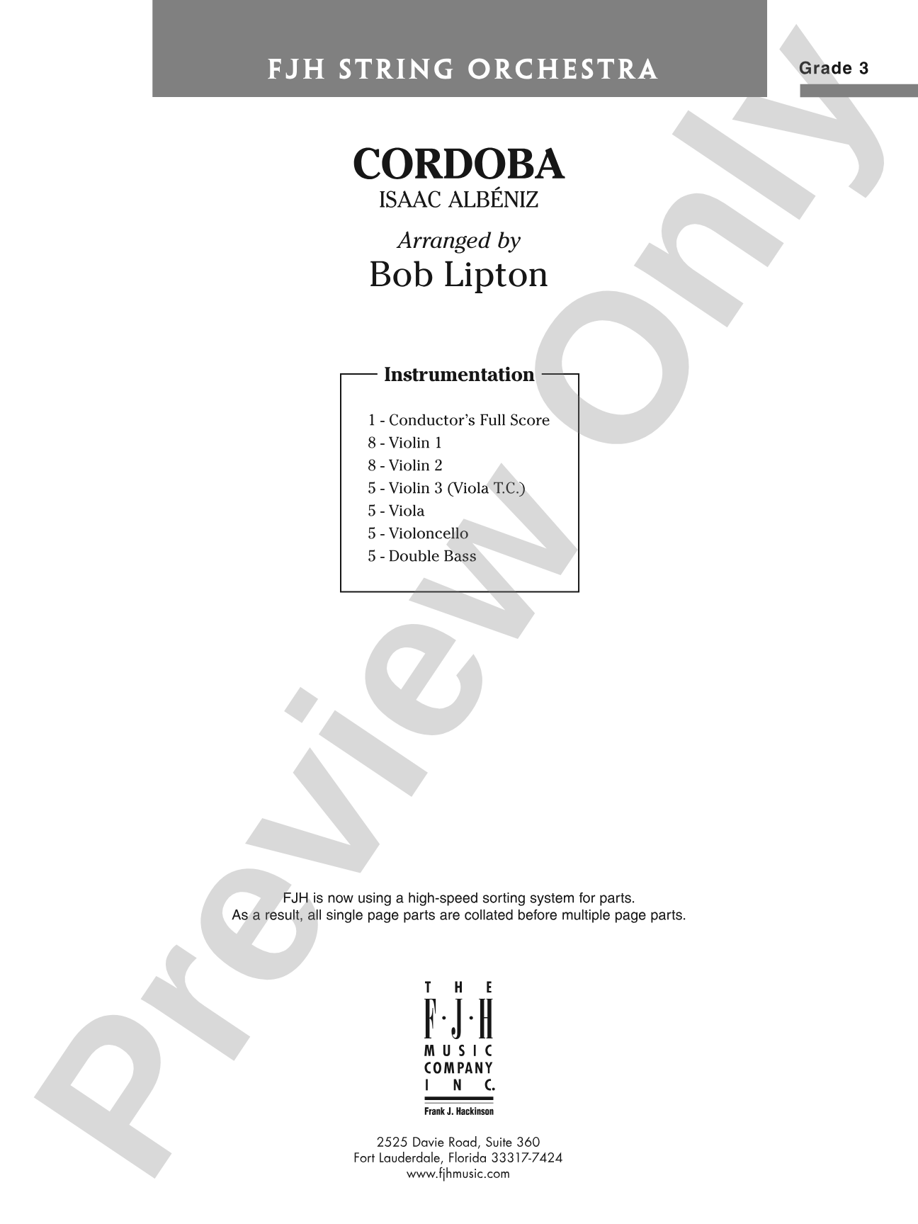Cordoba: String Orchestra Conductor Score & Parts