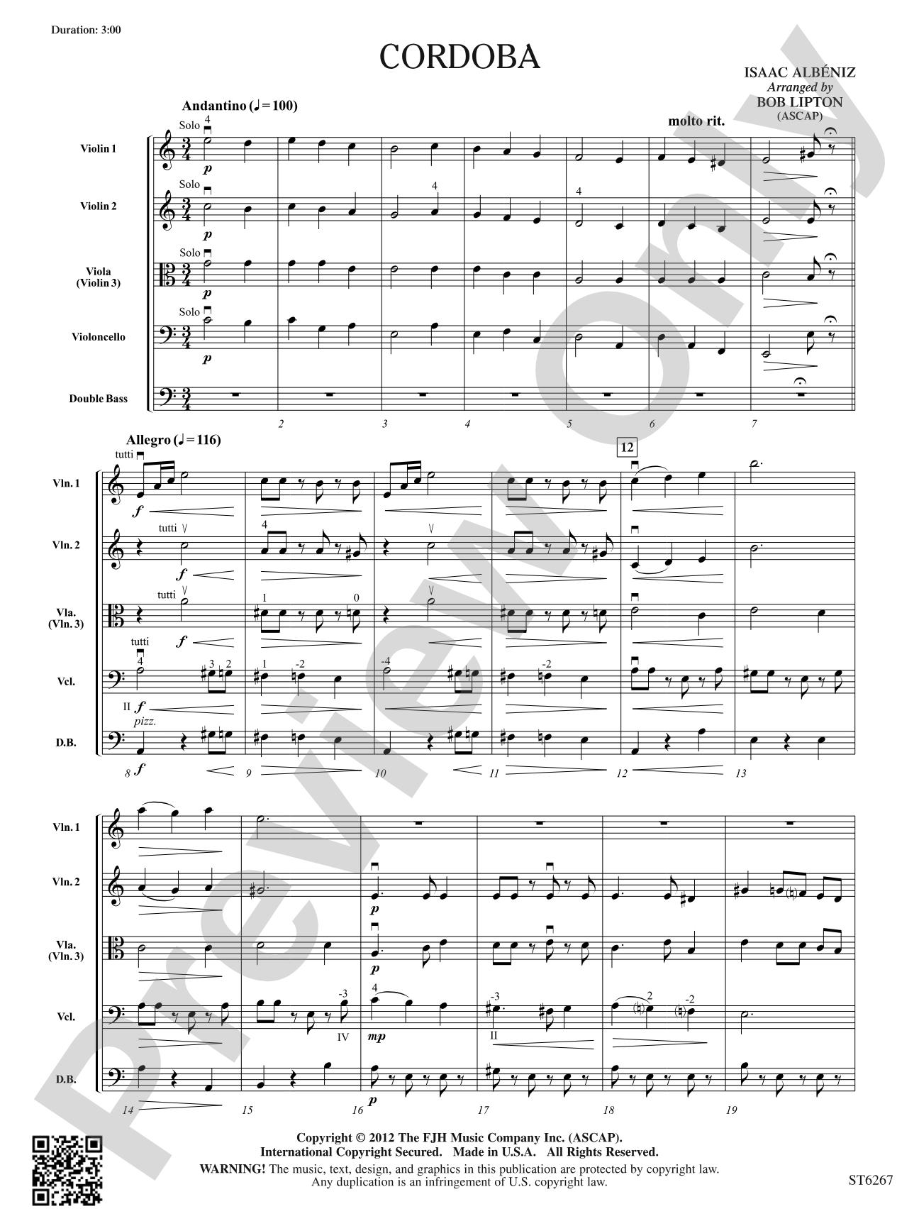 Cordoba: String Orchestra Conductor Score & Parts
