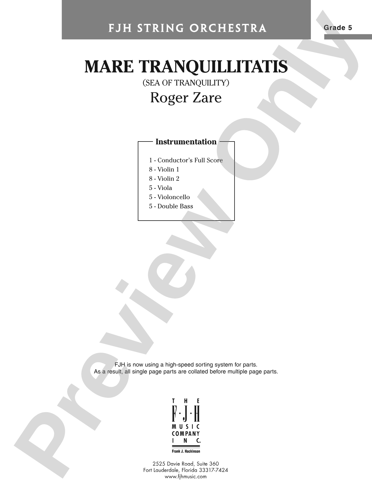 Mare Tranquillitatis: String Orchestra Conductor Score & Parts