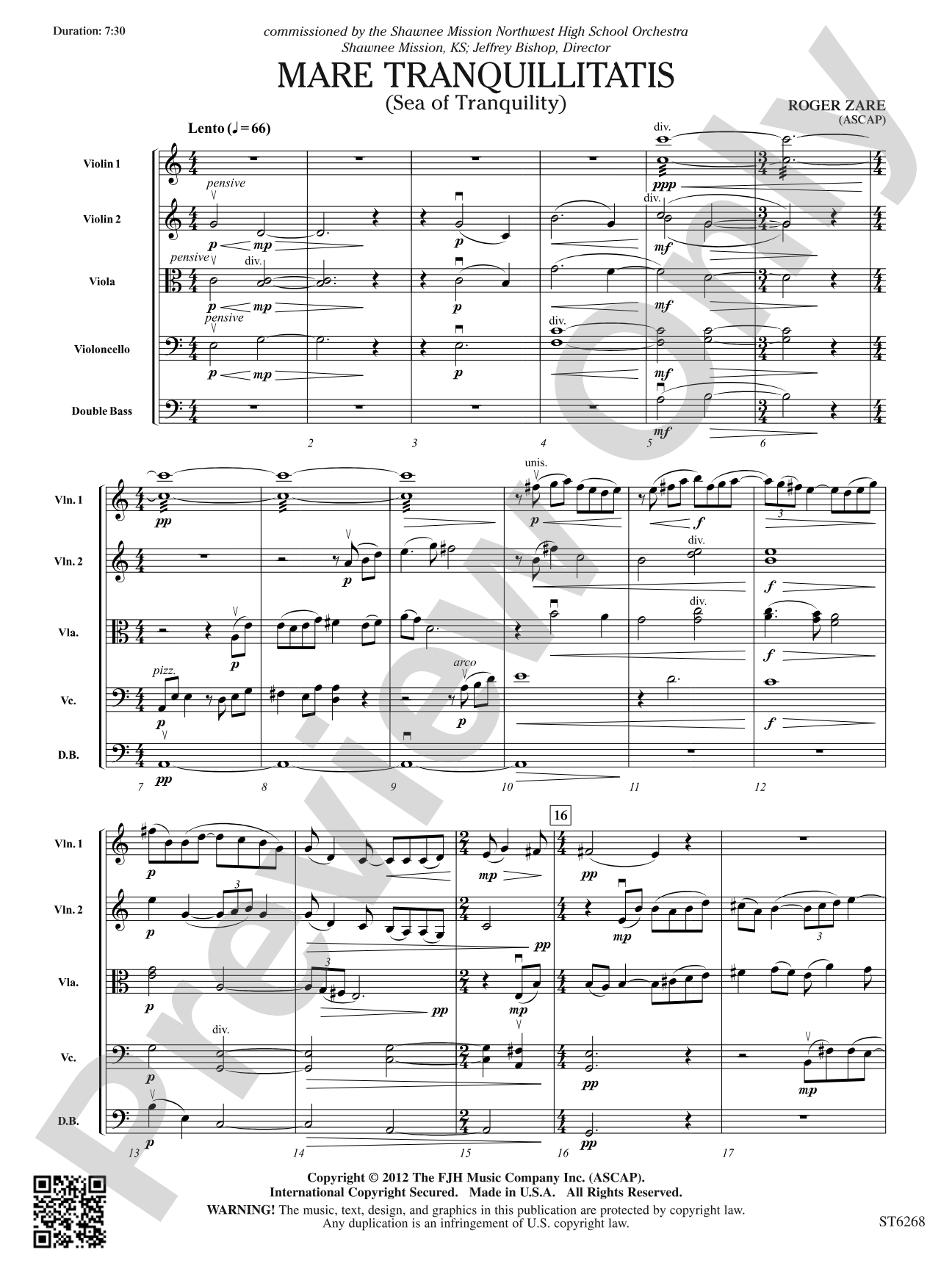 Mare Tranquillitatis: String Orchestra Conductor Score & Parts