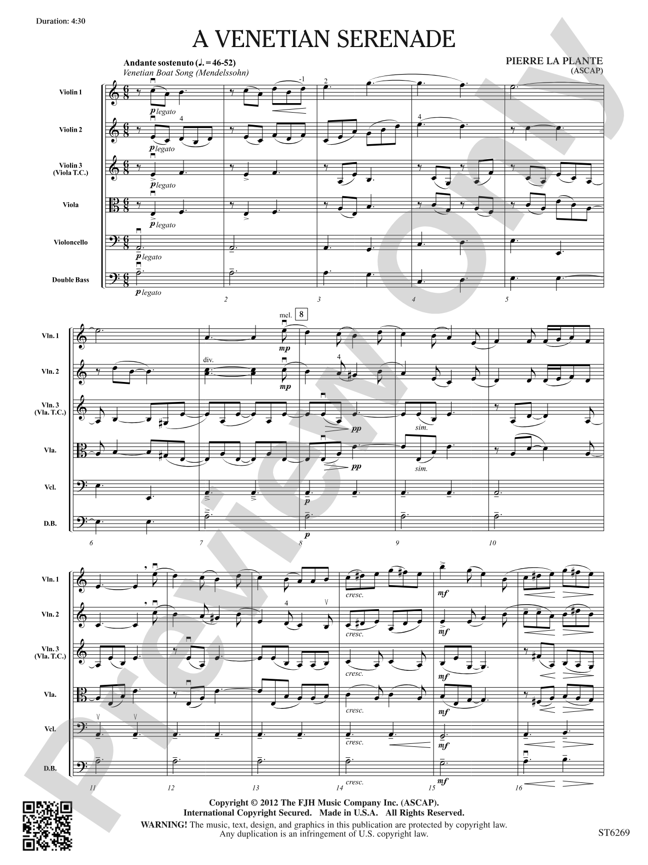 A Venetian Serenade: String Orchestra Conductor Score & Parts